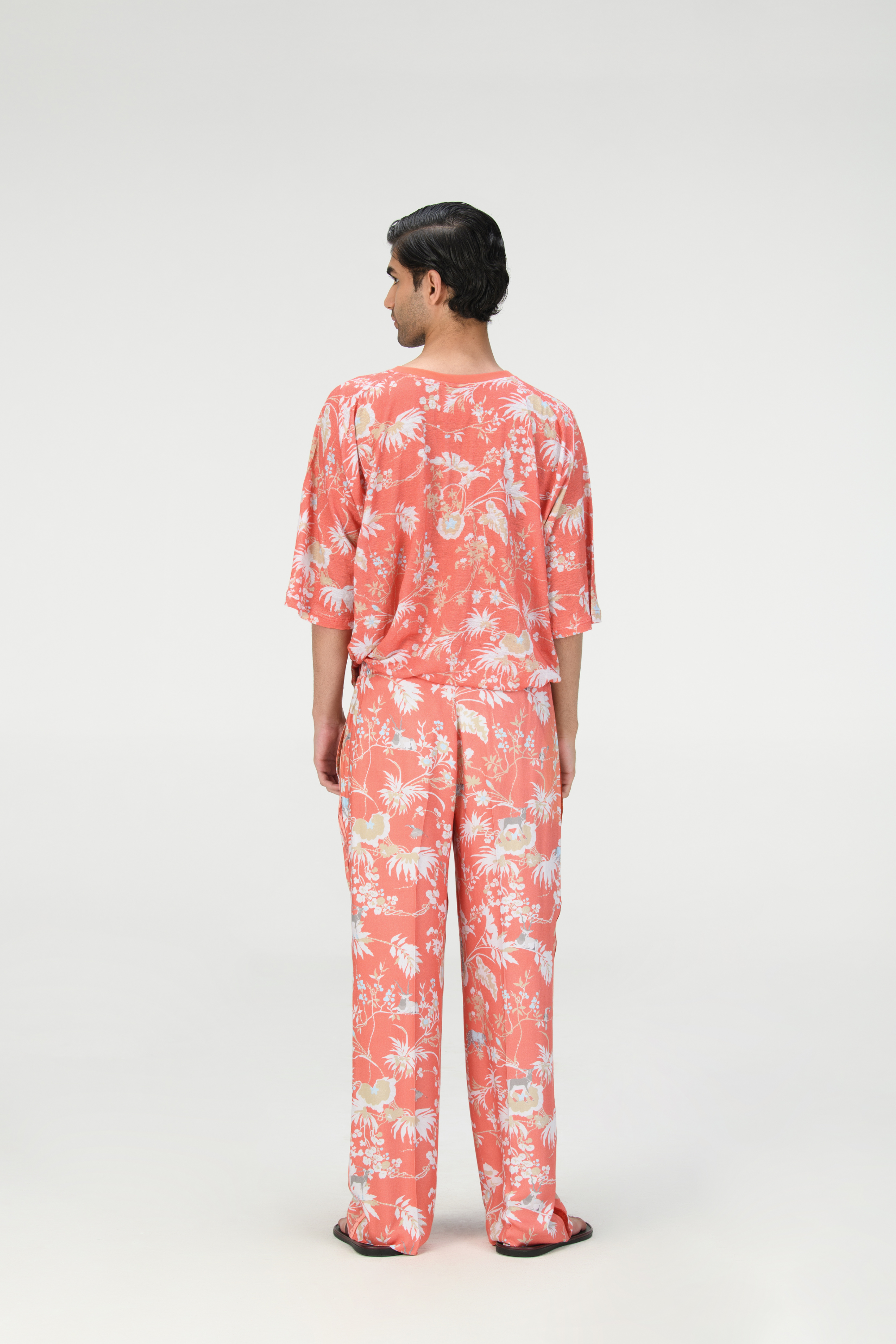 Rainforest Pyjama Pant Coral Cotton Silk Twill