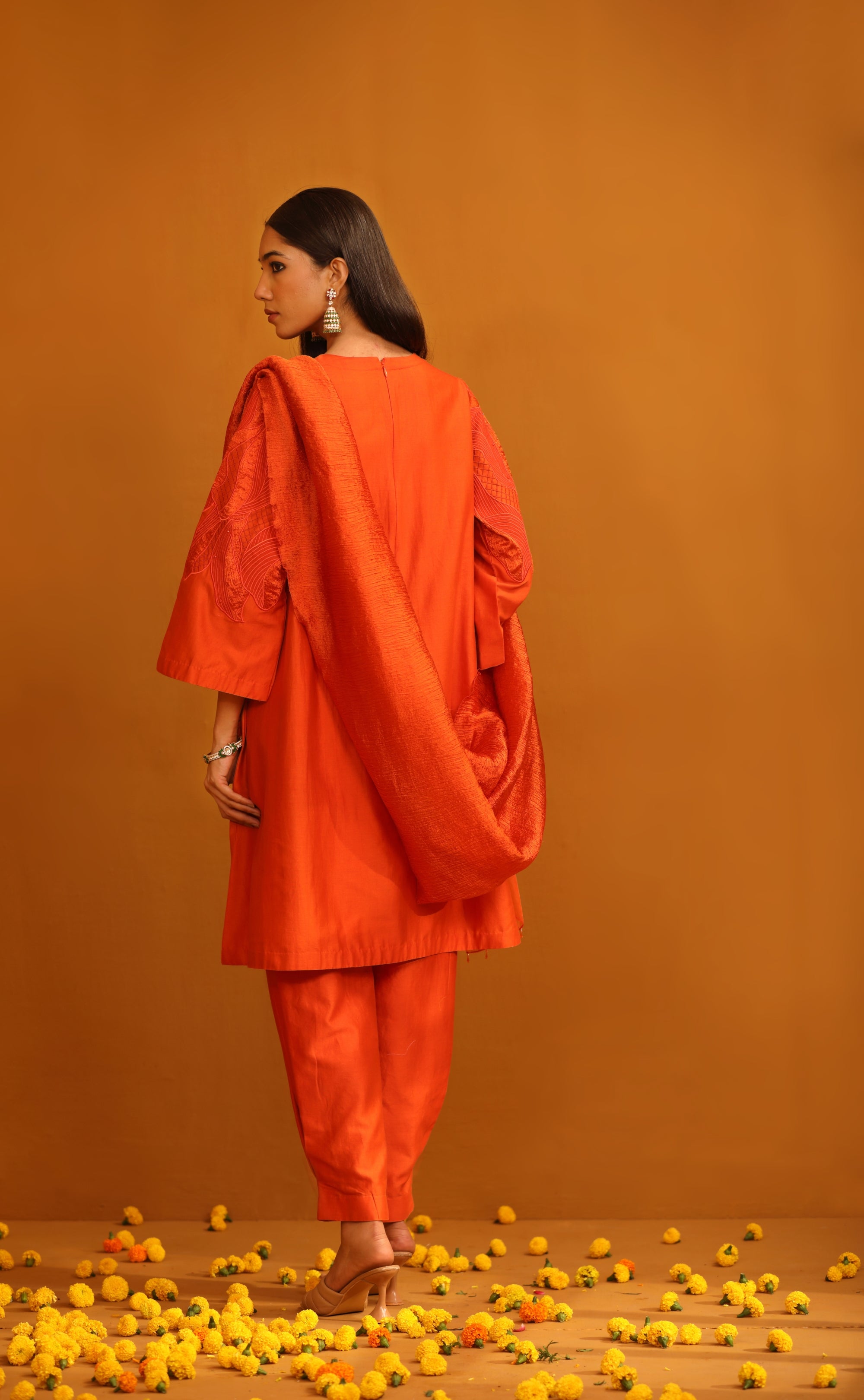 Huma Applique Suit Set - Orange