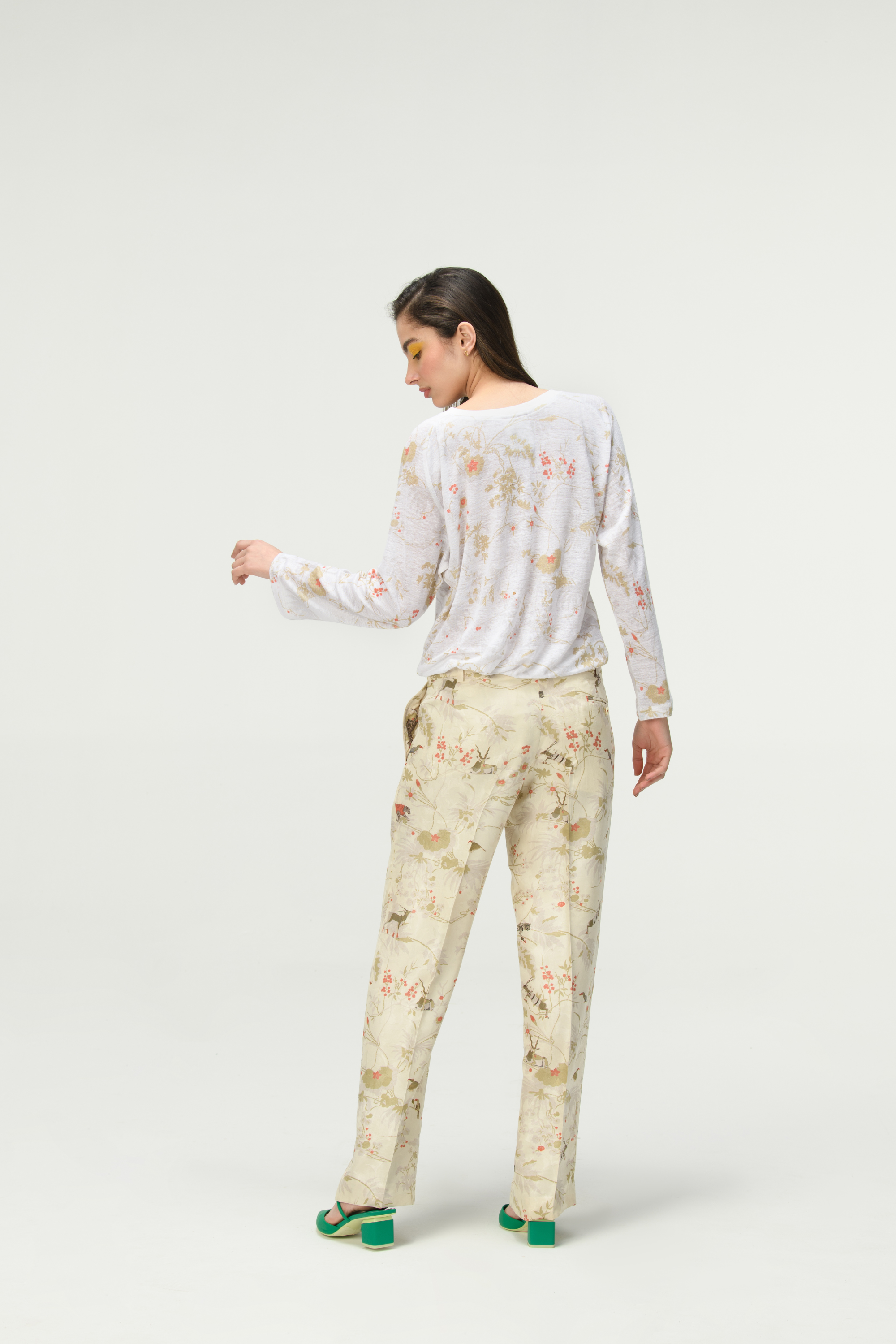 Rainforest Straight Fit Trousers Ivory Silk Damask