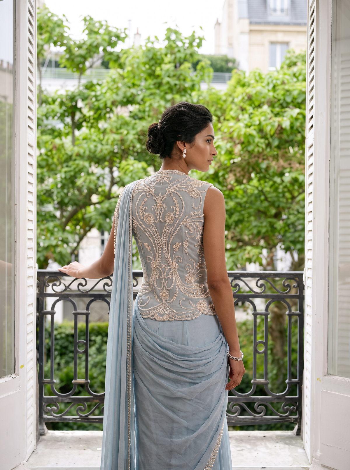 Aveline -  A Sharara Style Sari In Shimmer Chiffon