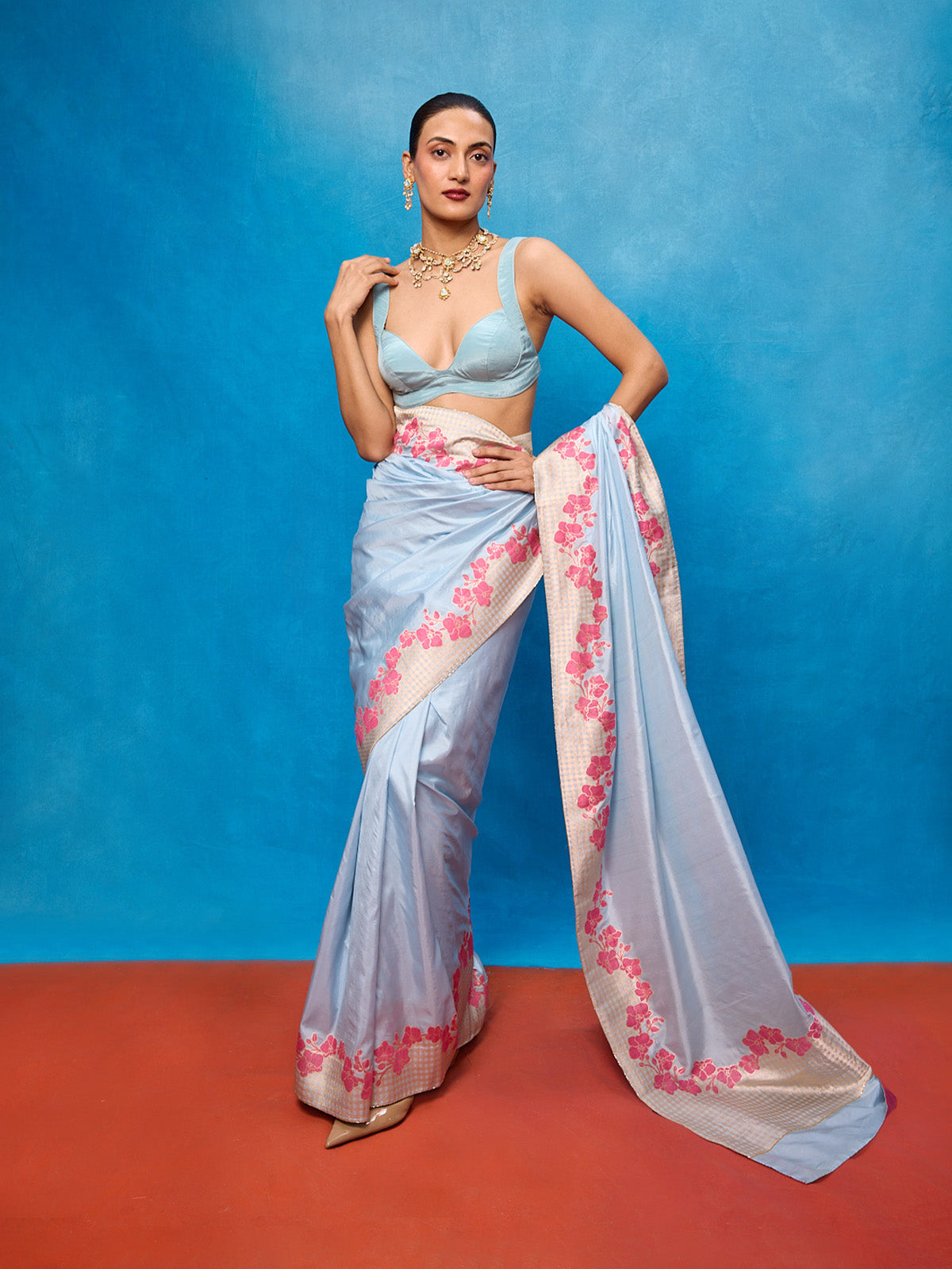Handwoven Ice Blue Silk Banarasi Saree