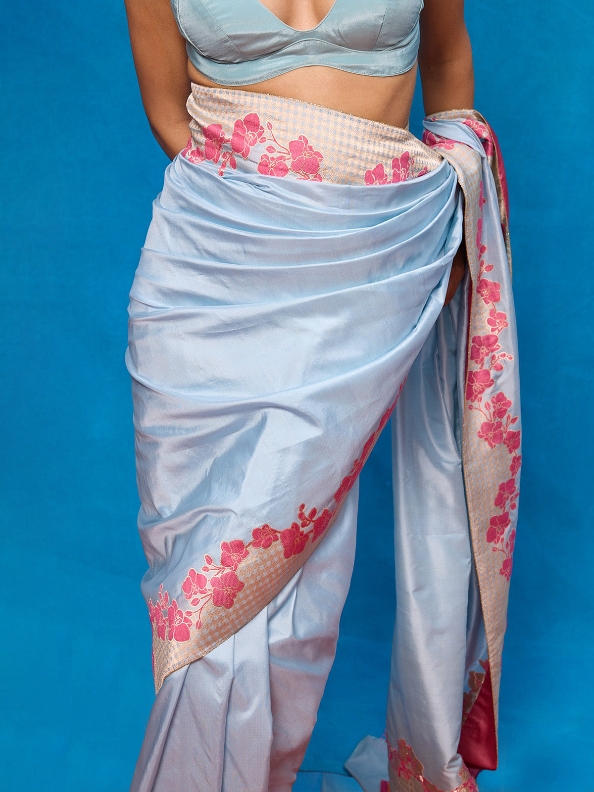 Handwoven Ice Blue Silk Banarasi Saree