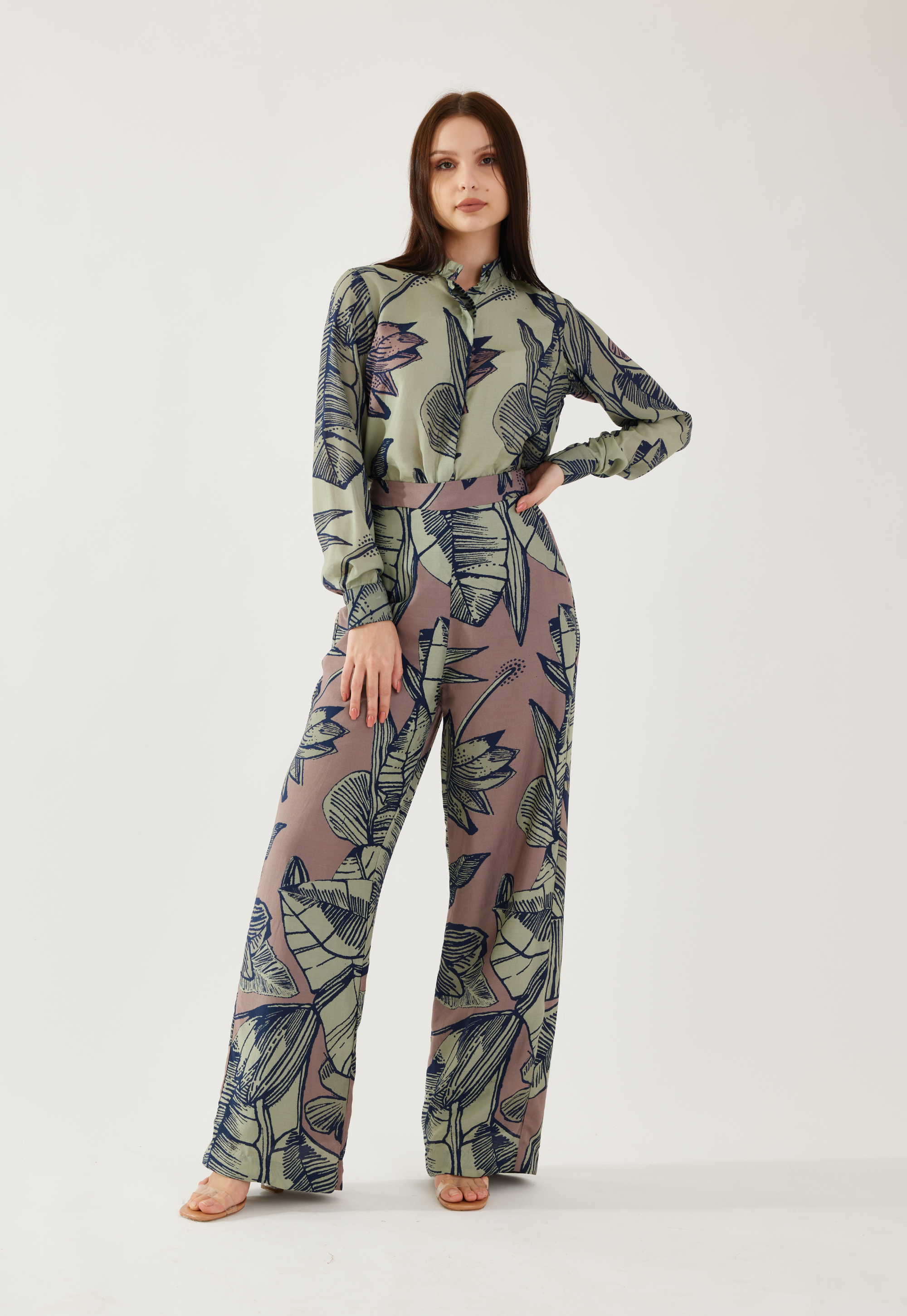 Olive and brown floral pants
