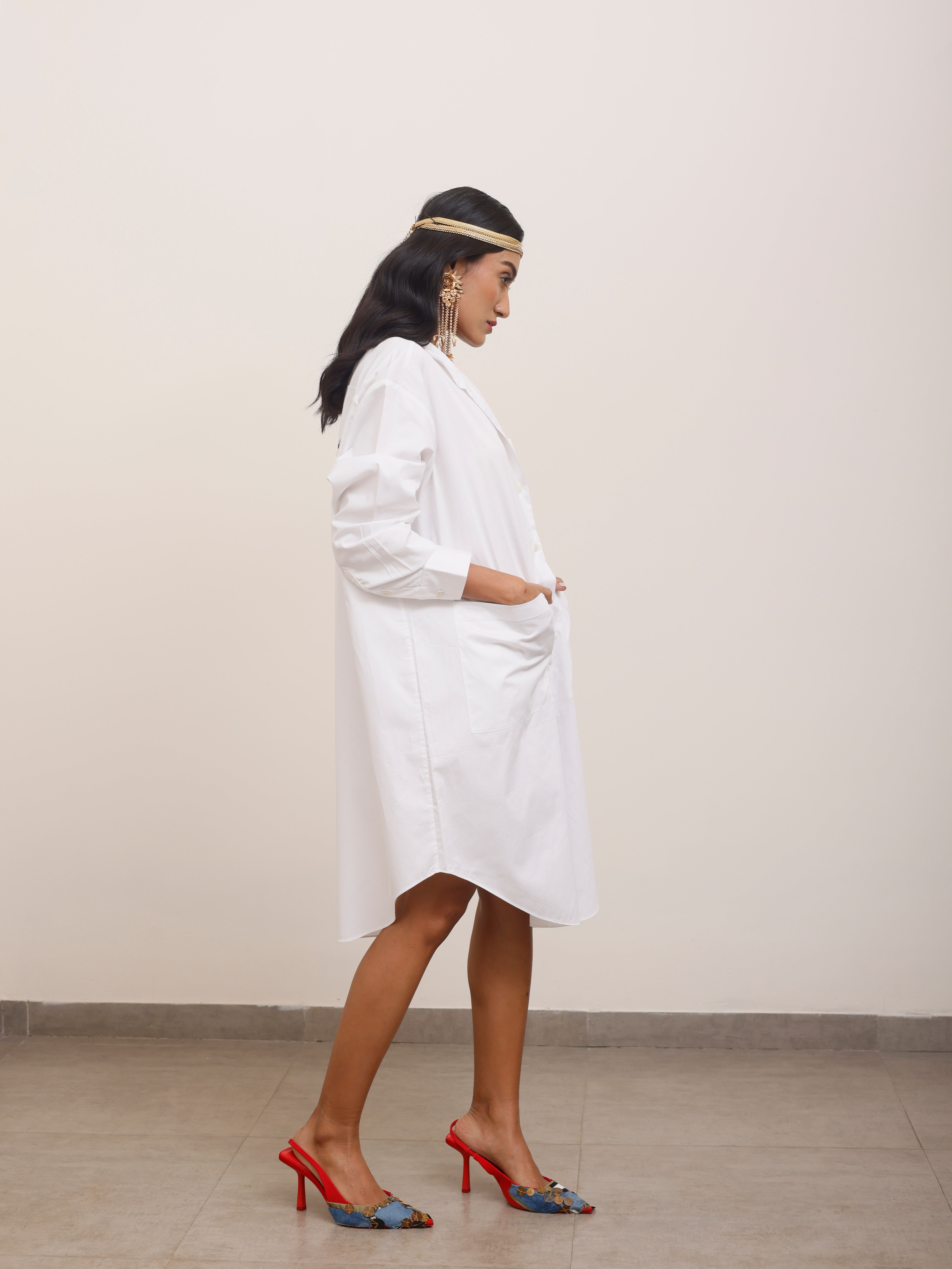 Oversized Cotton Shirt With Patch Detail