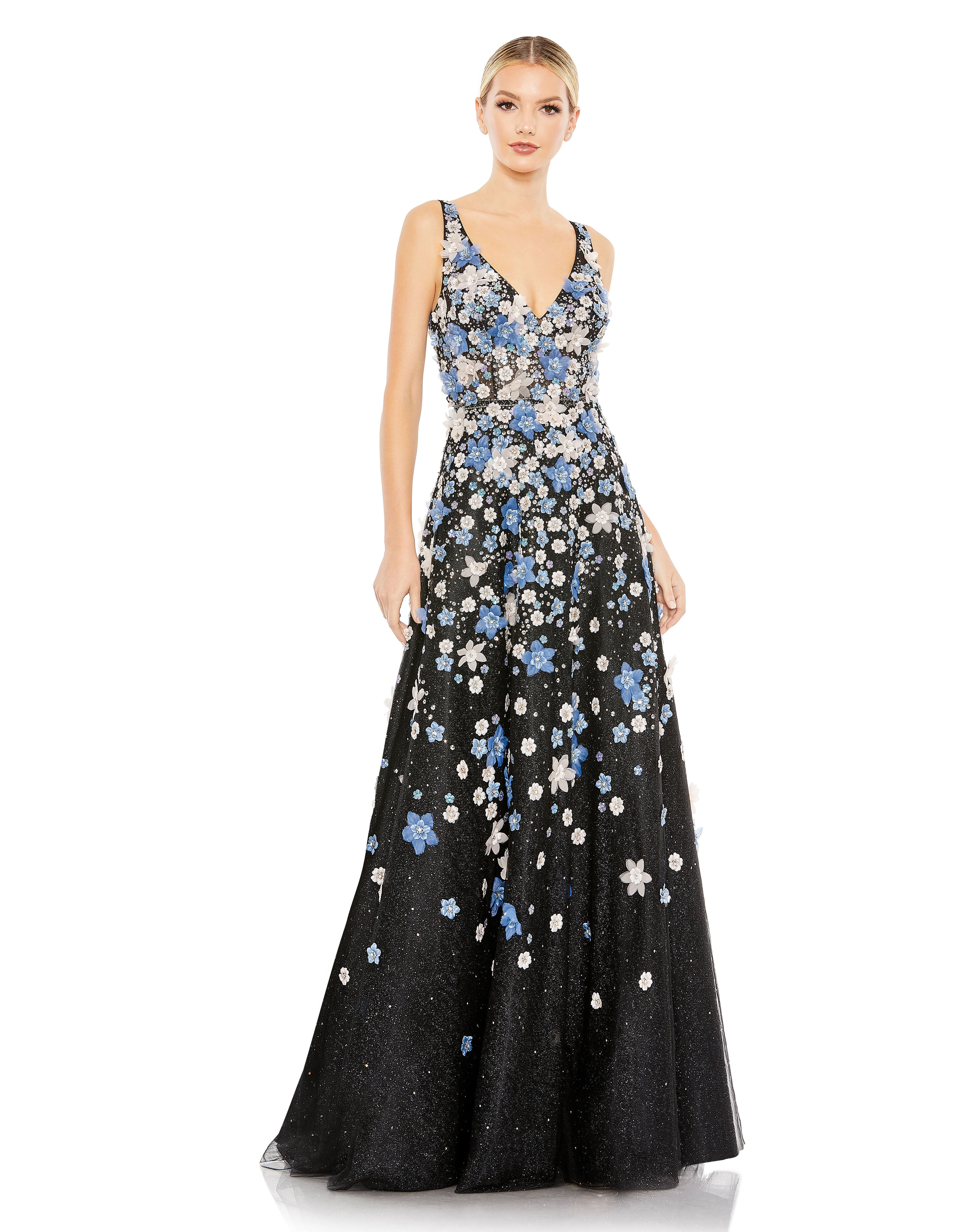 Embroidered Flared Gown