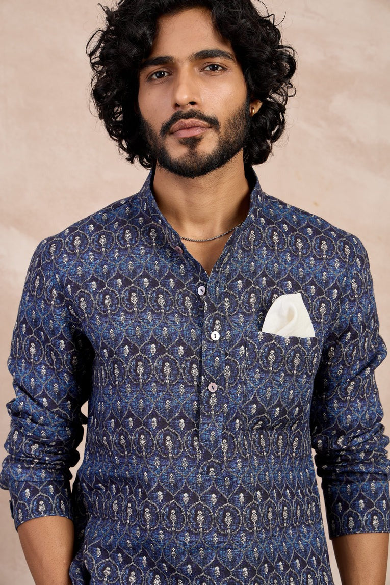 Navy Chintz Kurta Set