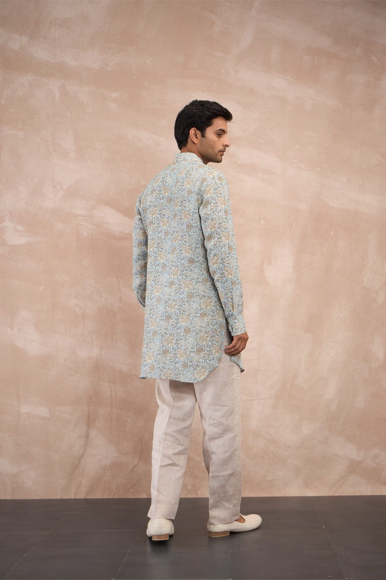 Powder Blue Sunflower Flower Kurta Set