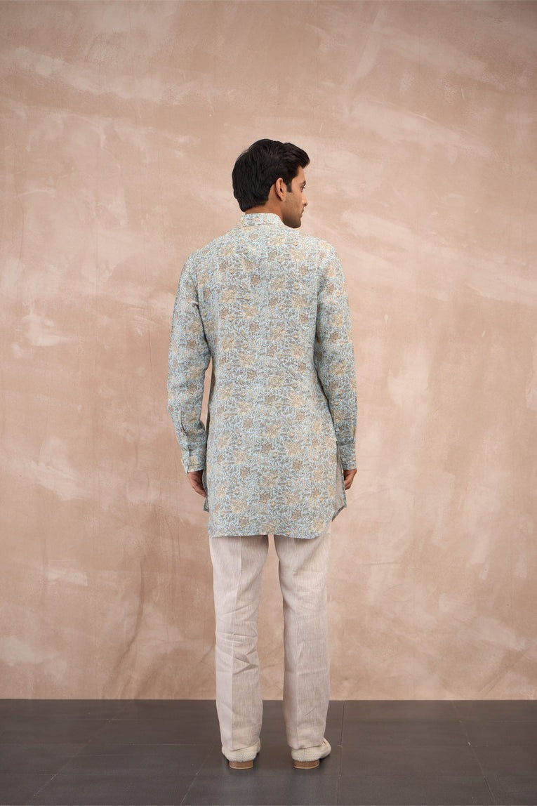 Powder Blue Sunflower Flower Kurta Set