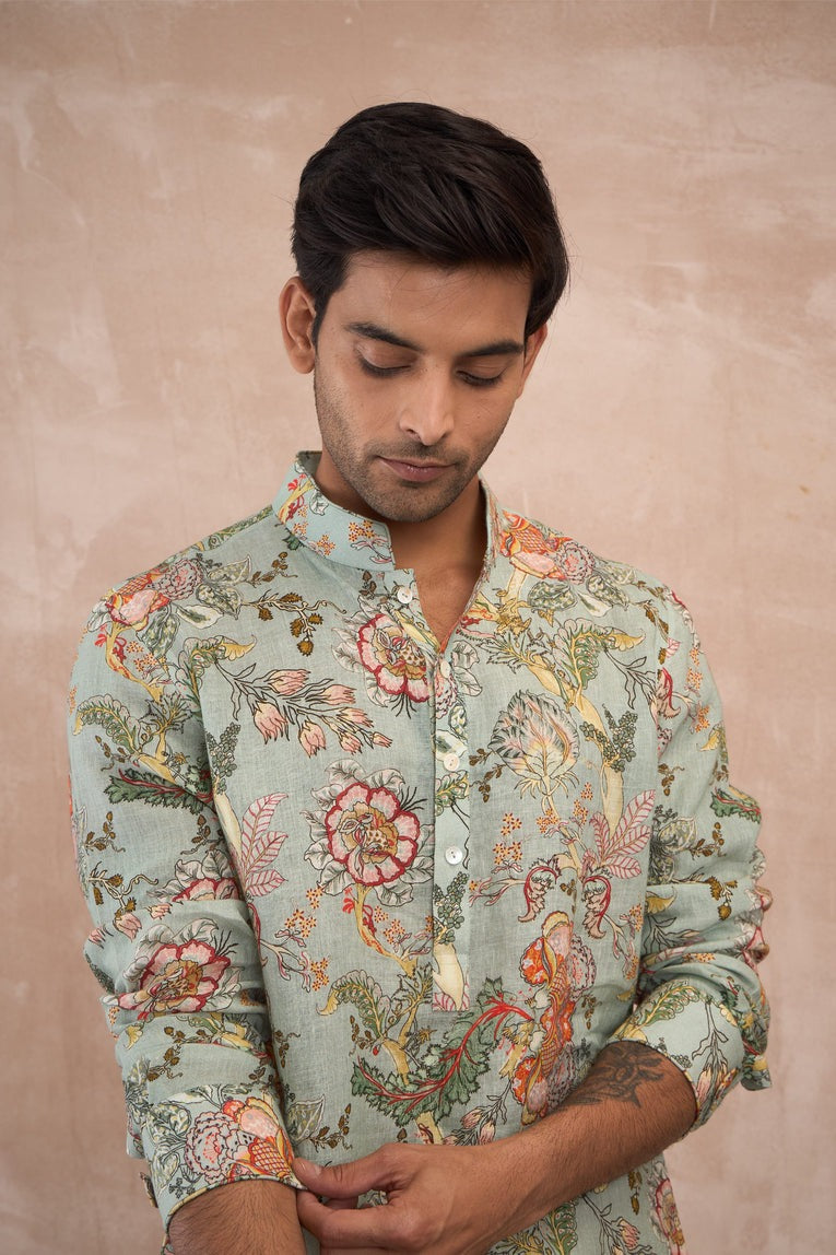 Sea Green Zaal Print Kurta Set