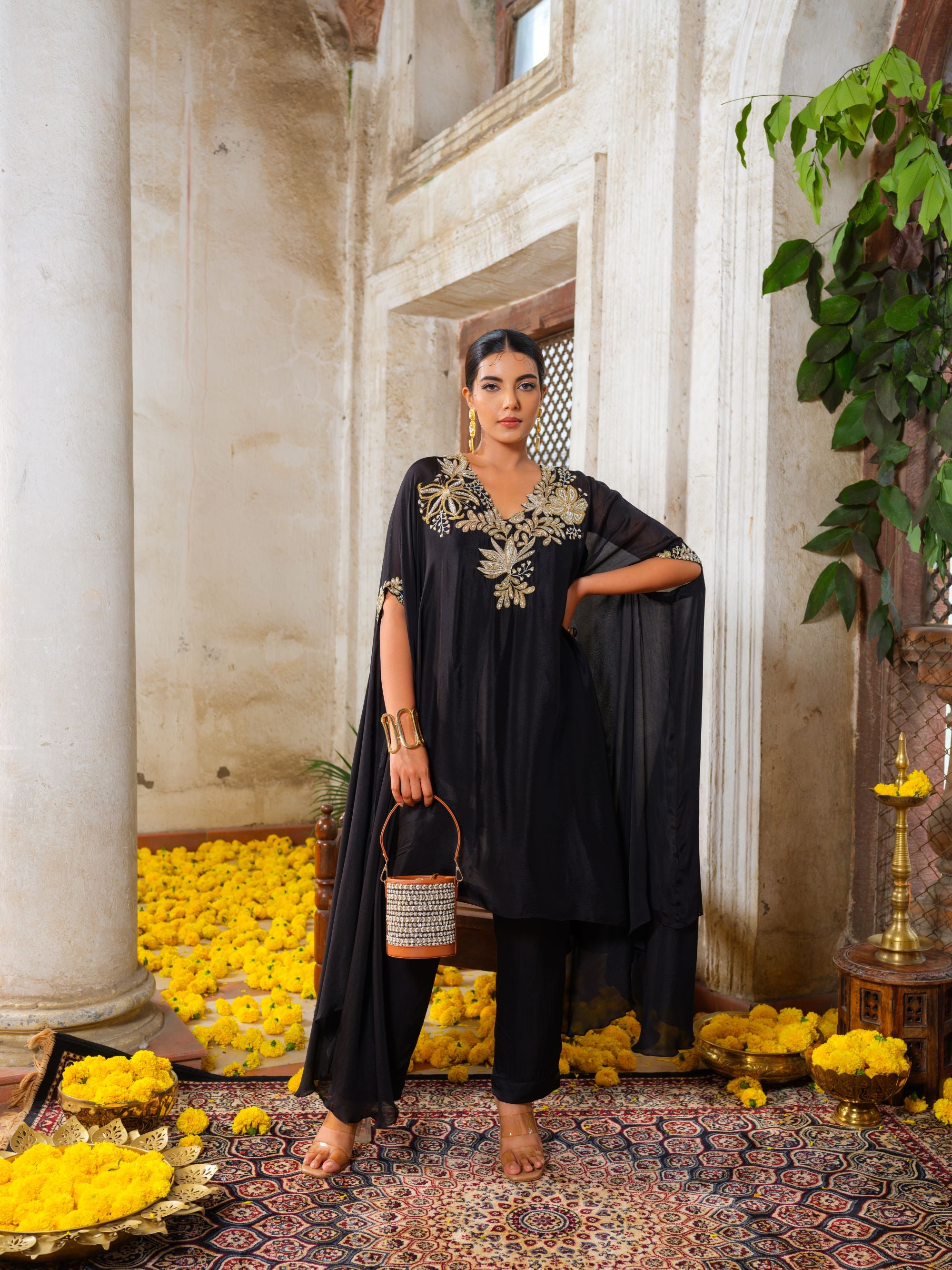 Black Kaftan Tunic Set