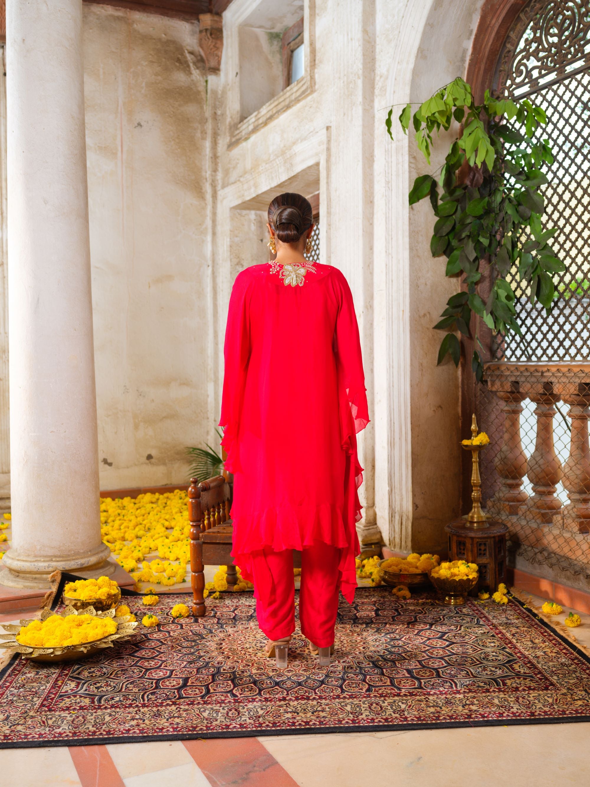 Red Ruffled Tunic Set