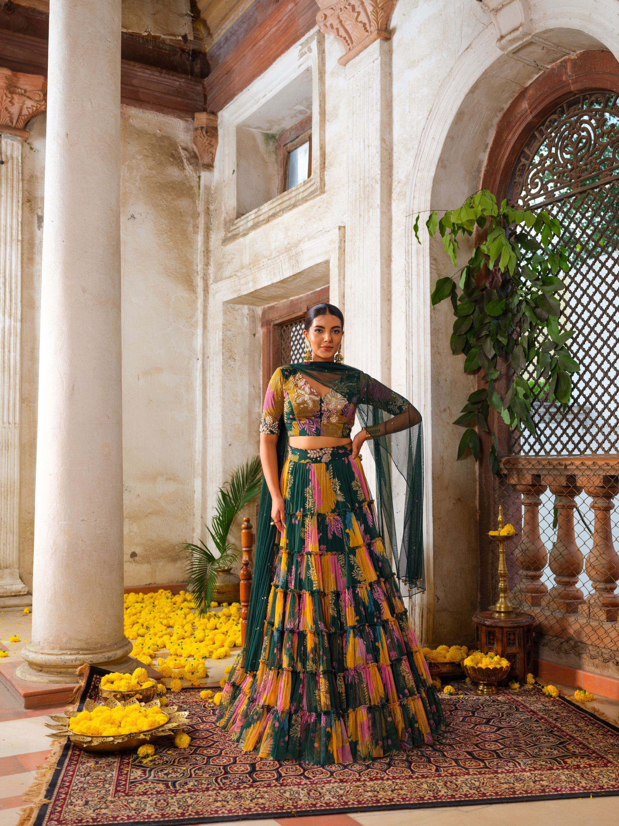 Emerald Tiered Lehenga Set