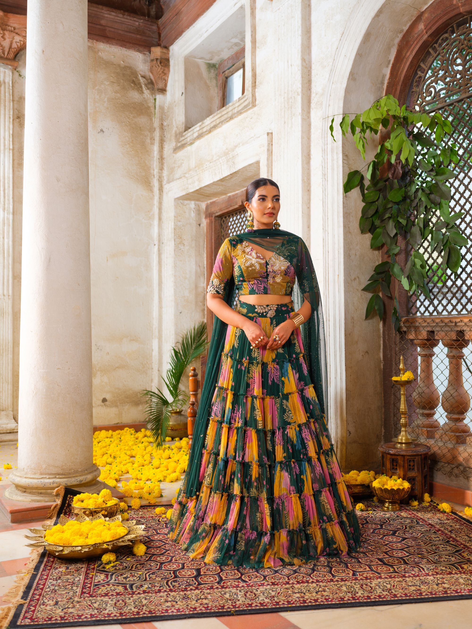 Emerald Tiered Lehenga Set