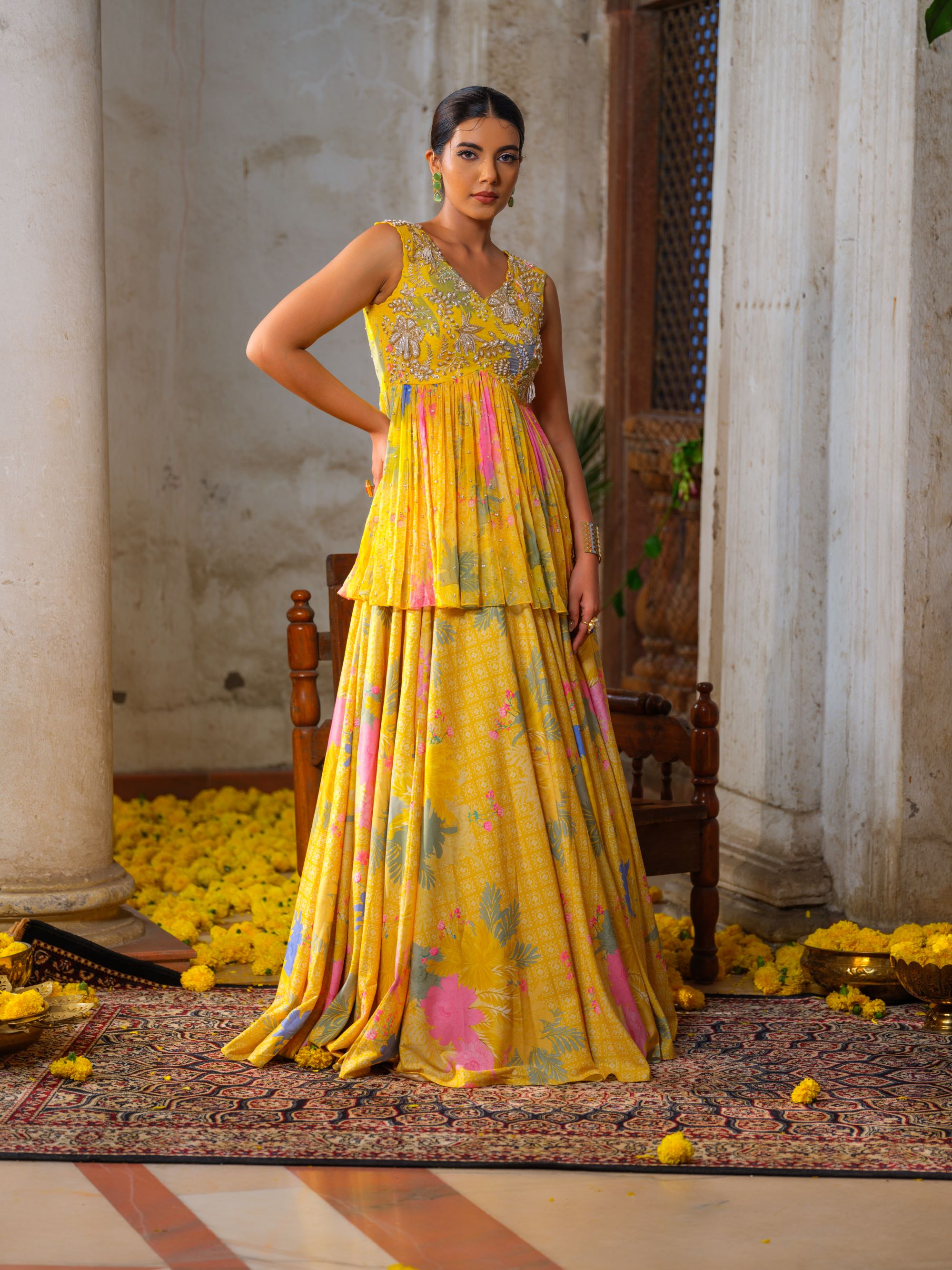 Yellow Peplum Lehenga Set