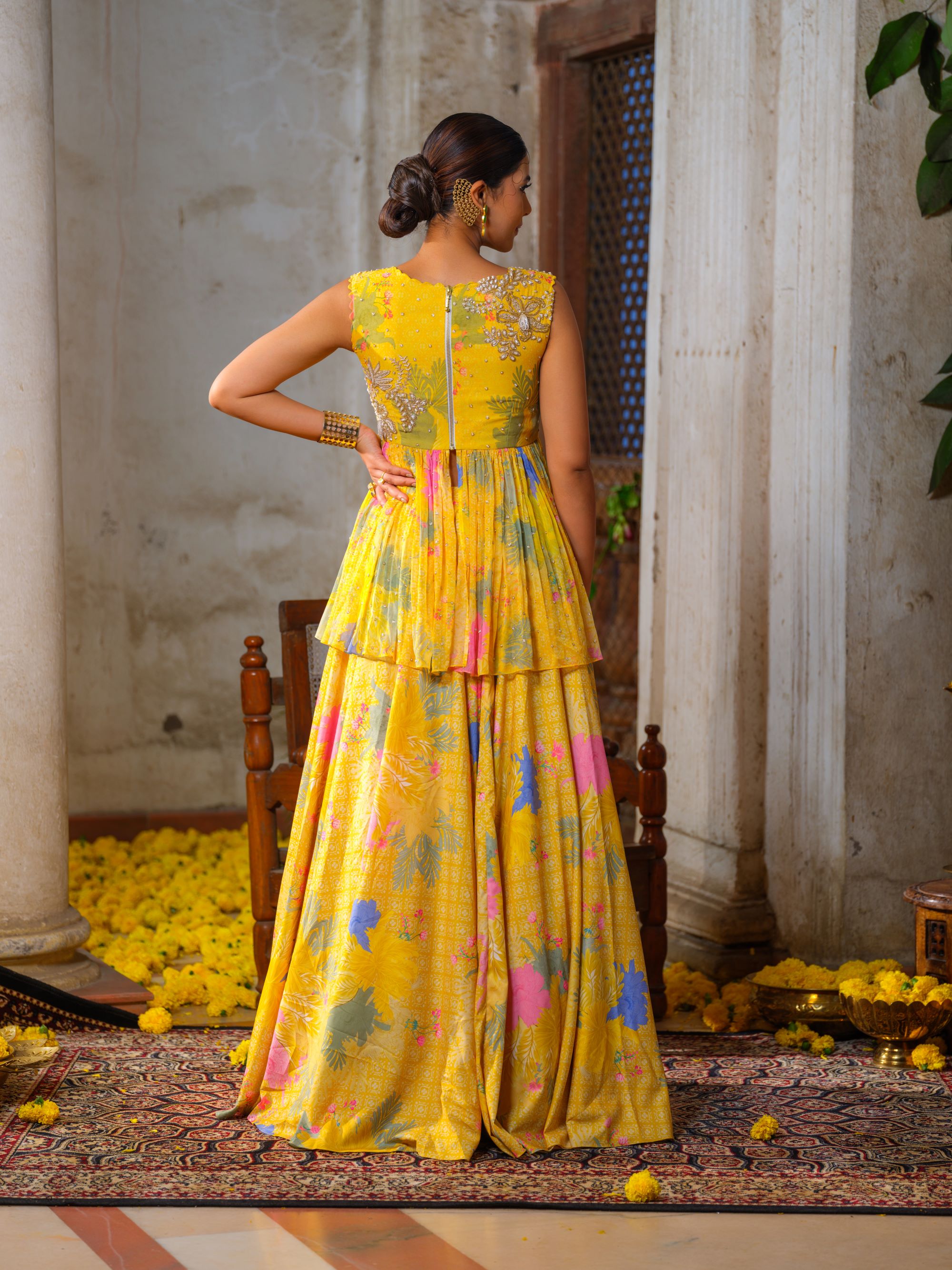 Yellow Peplum Lehenga Set