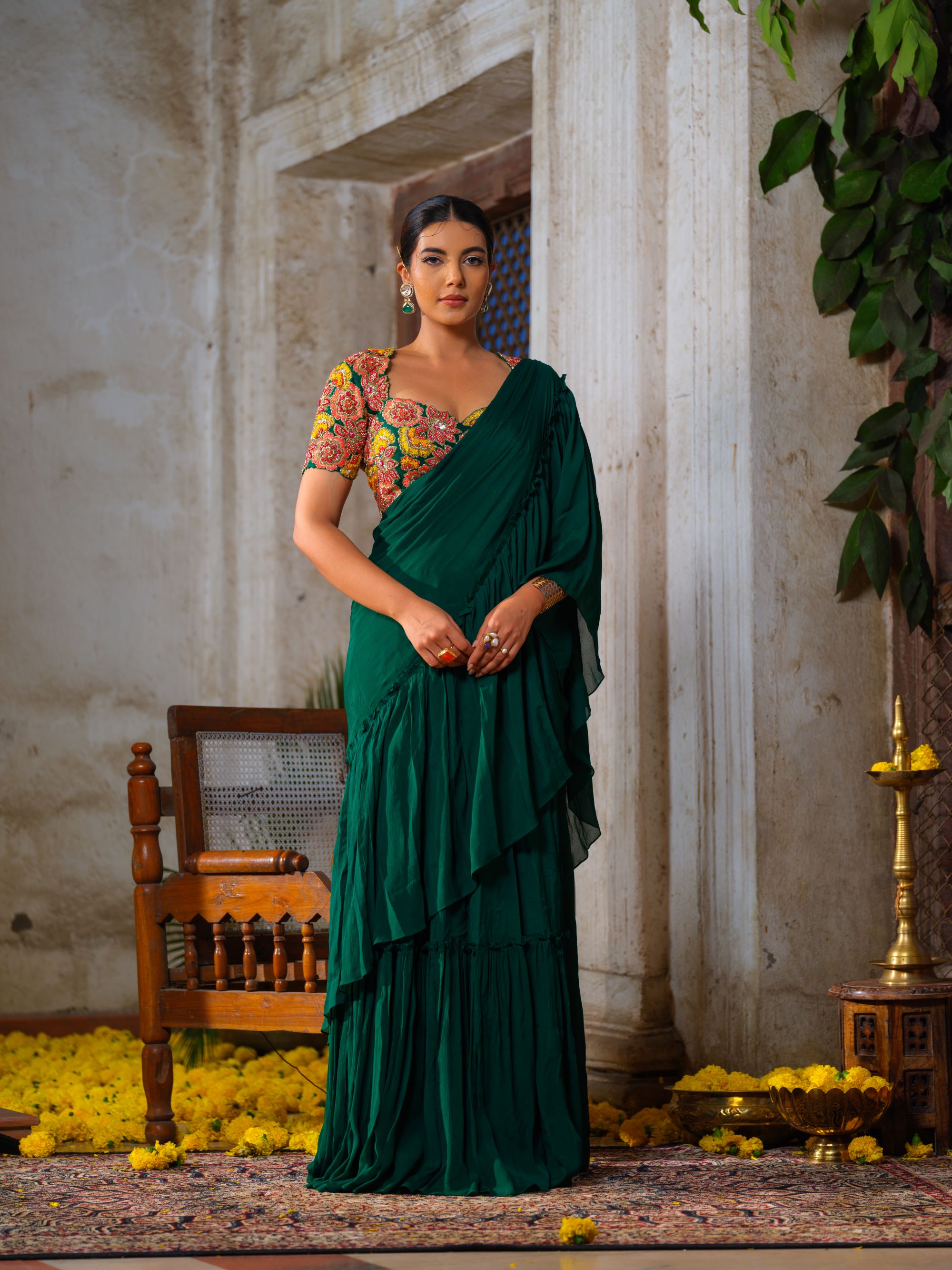 Emerald Green Saree Set