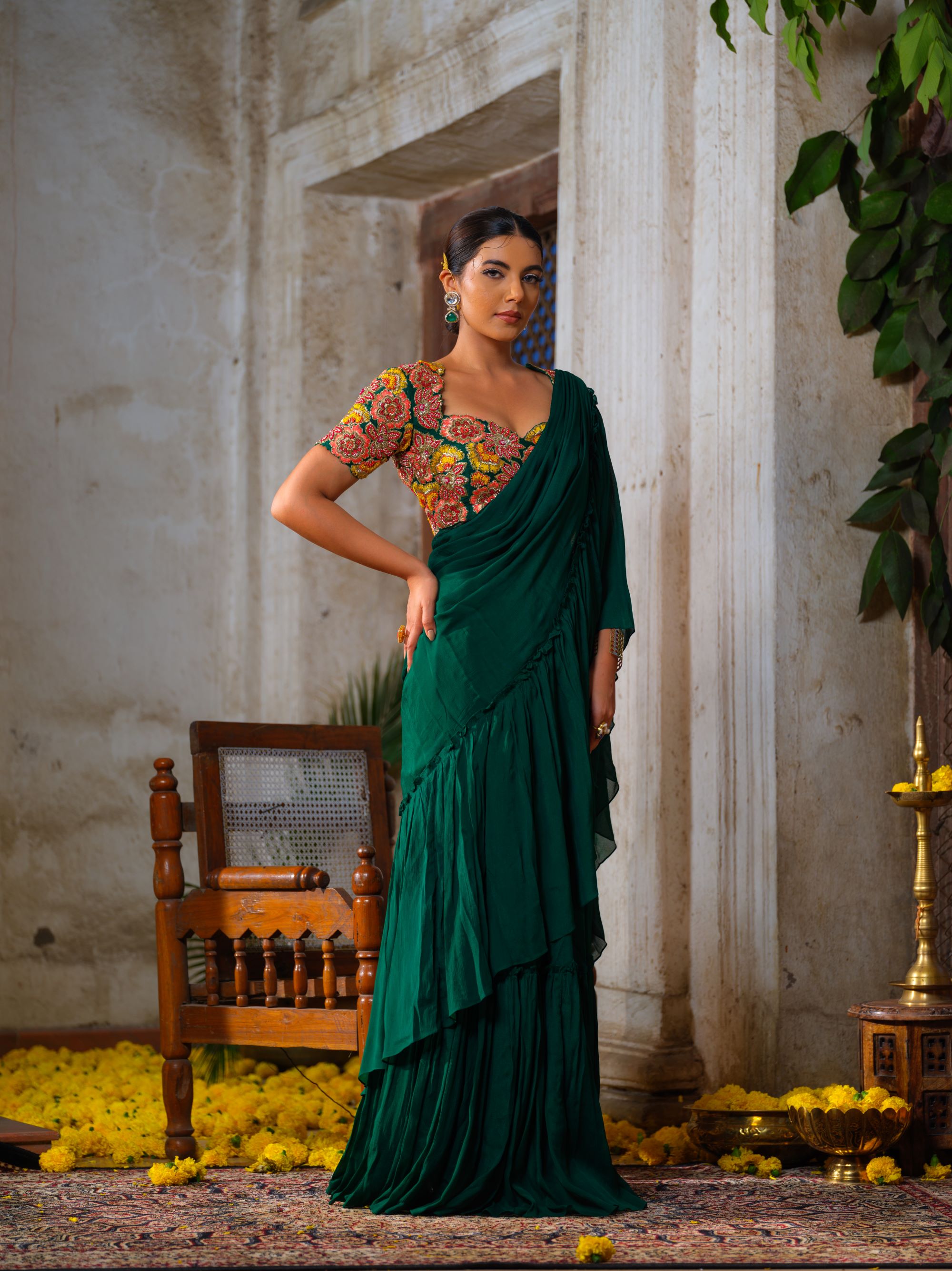 Emerald Green Saree Set