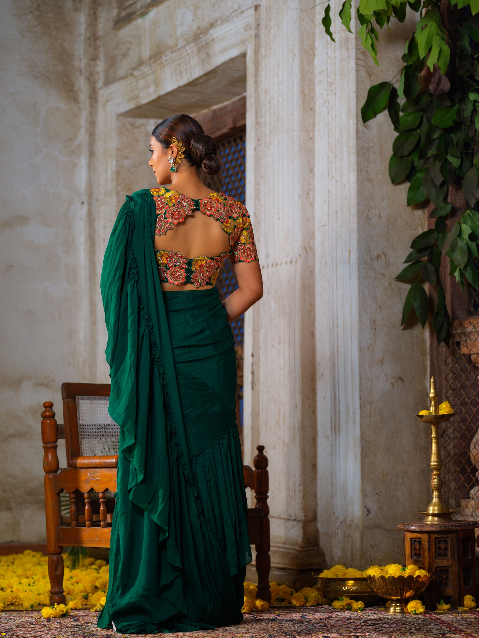 Emerald Green Saree Set