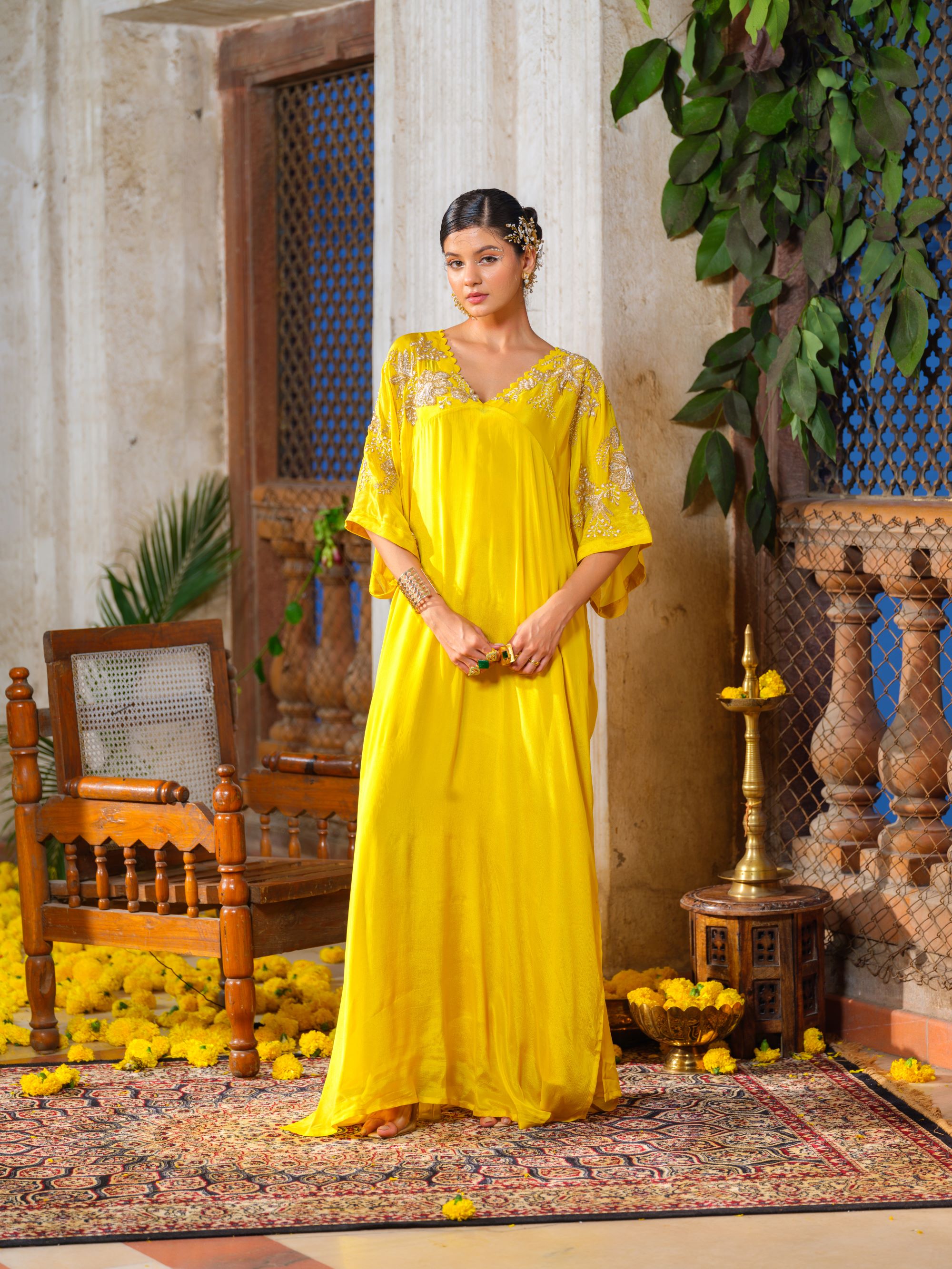 Yellow Kaftan Gown Set