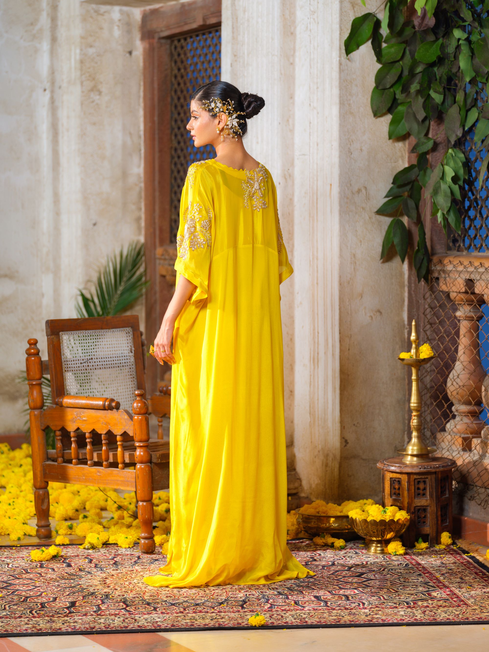 Yellow Kaftan Gown Set