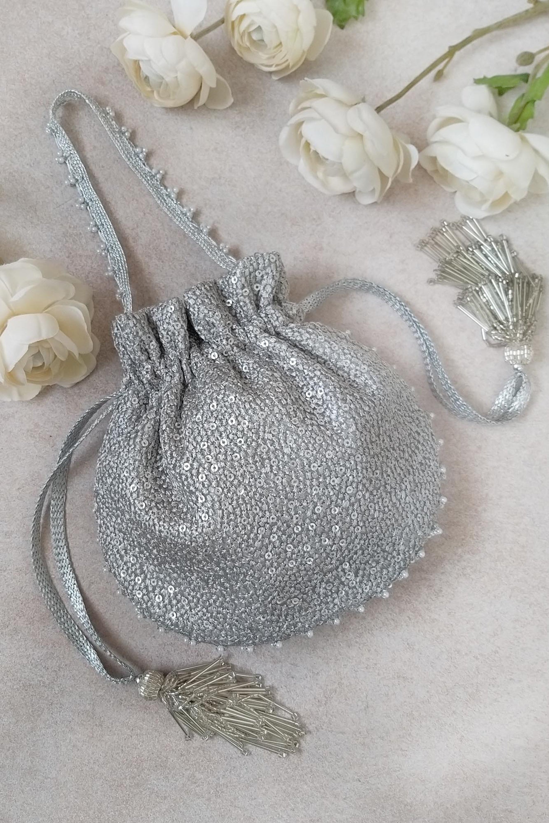 Silver Sequin Potli Bag