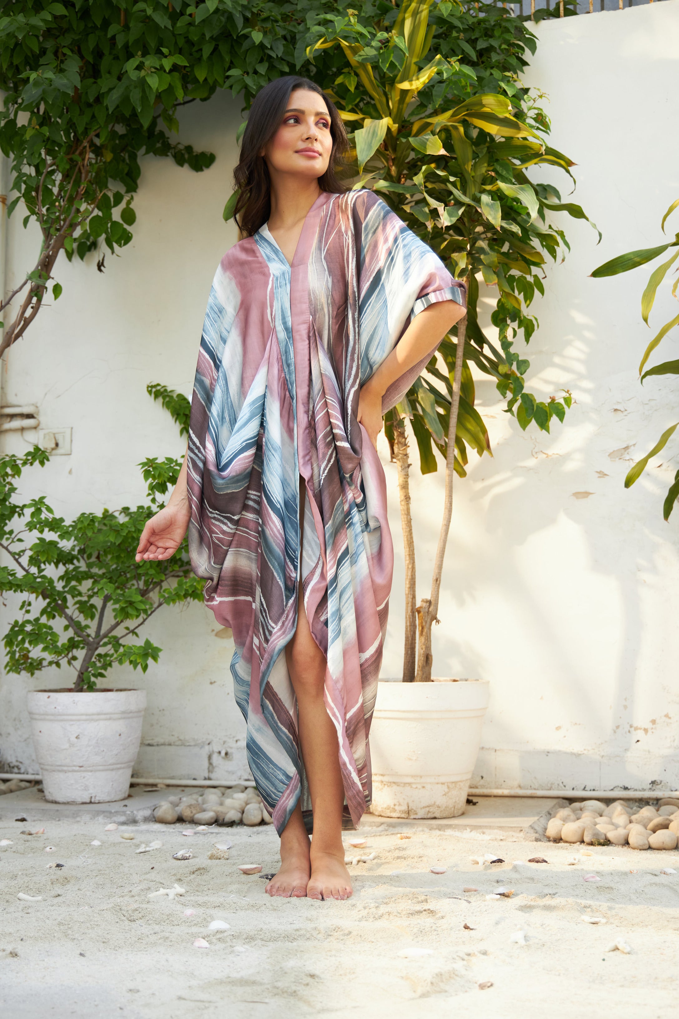 Rossanna Satin Cowl Dress - Mystic Pink Palette