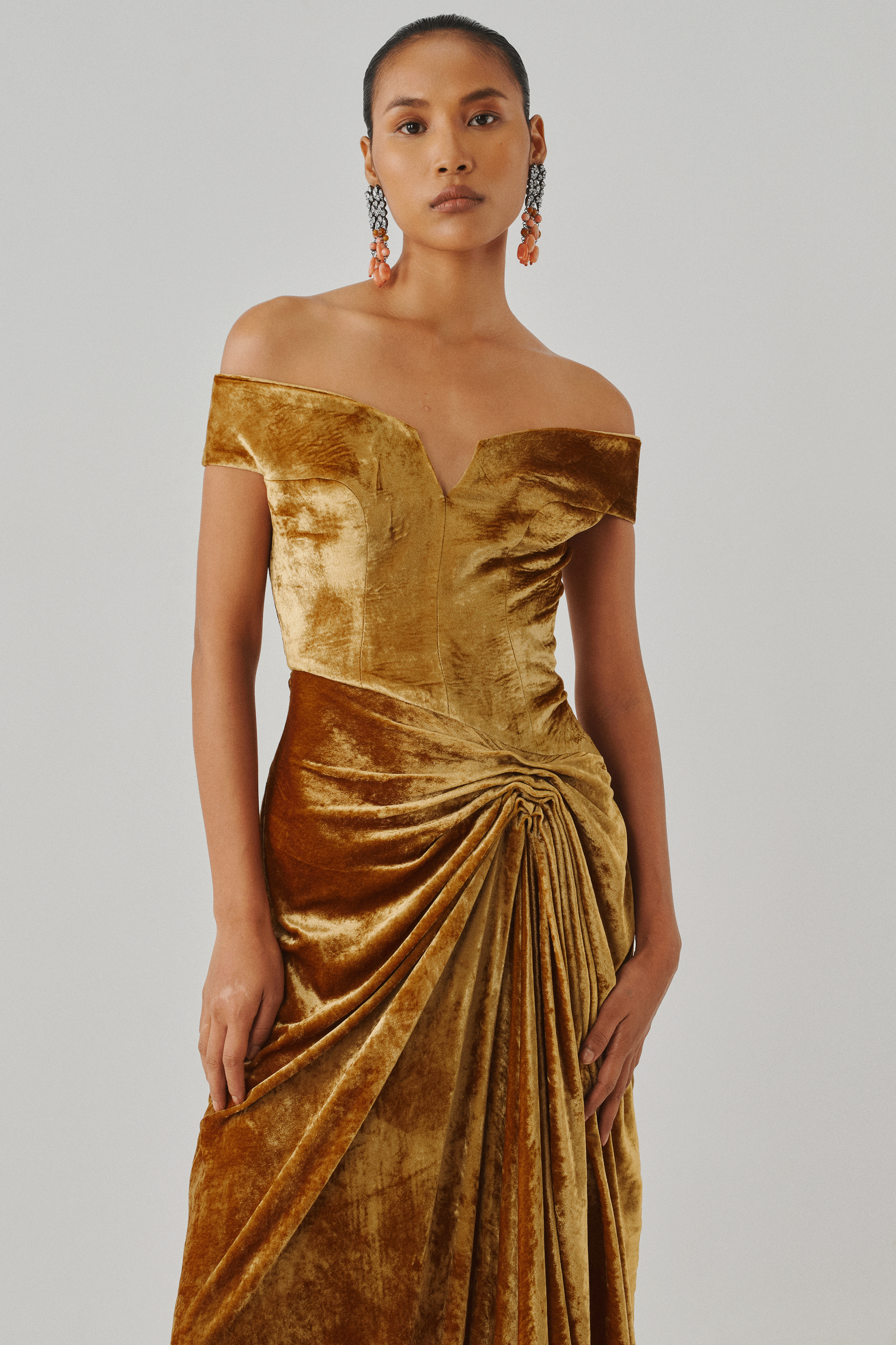 Molten Gold Off-shoulder Gown