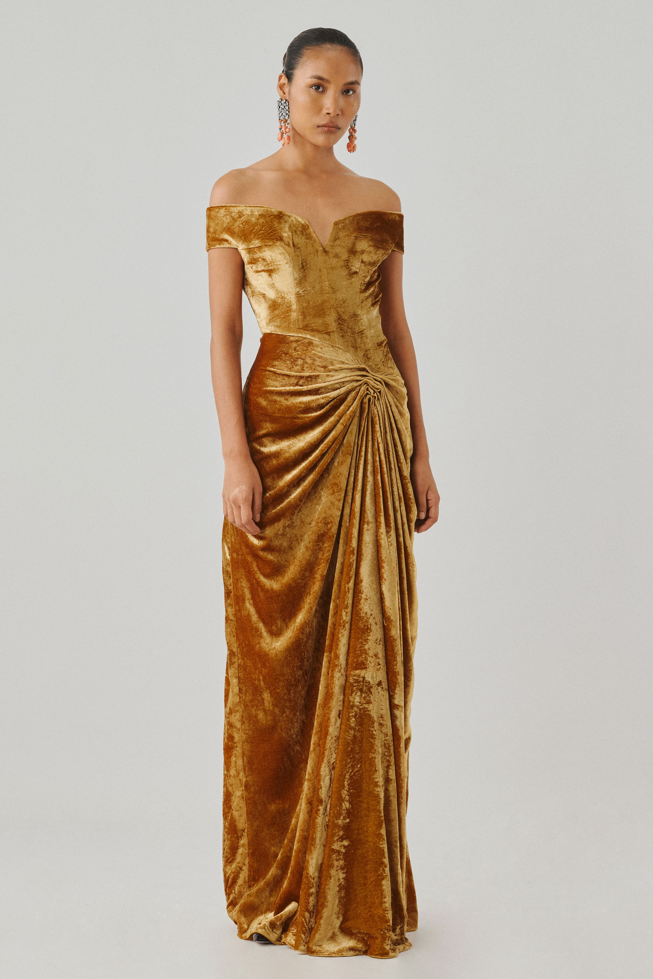Molten Gold Off-shoulder Gown