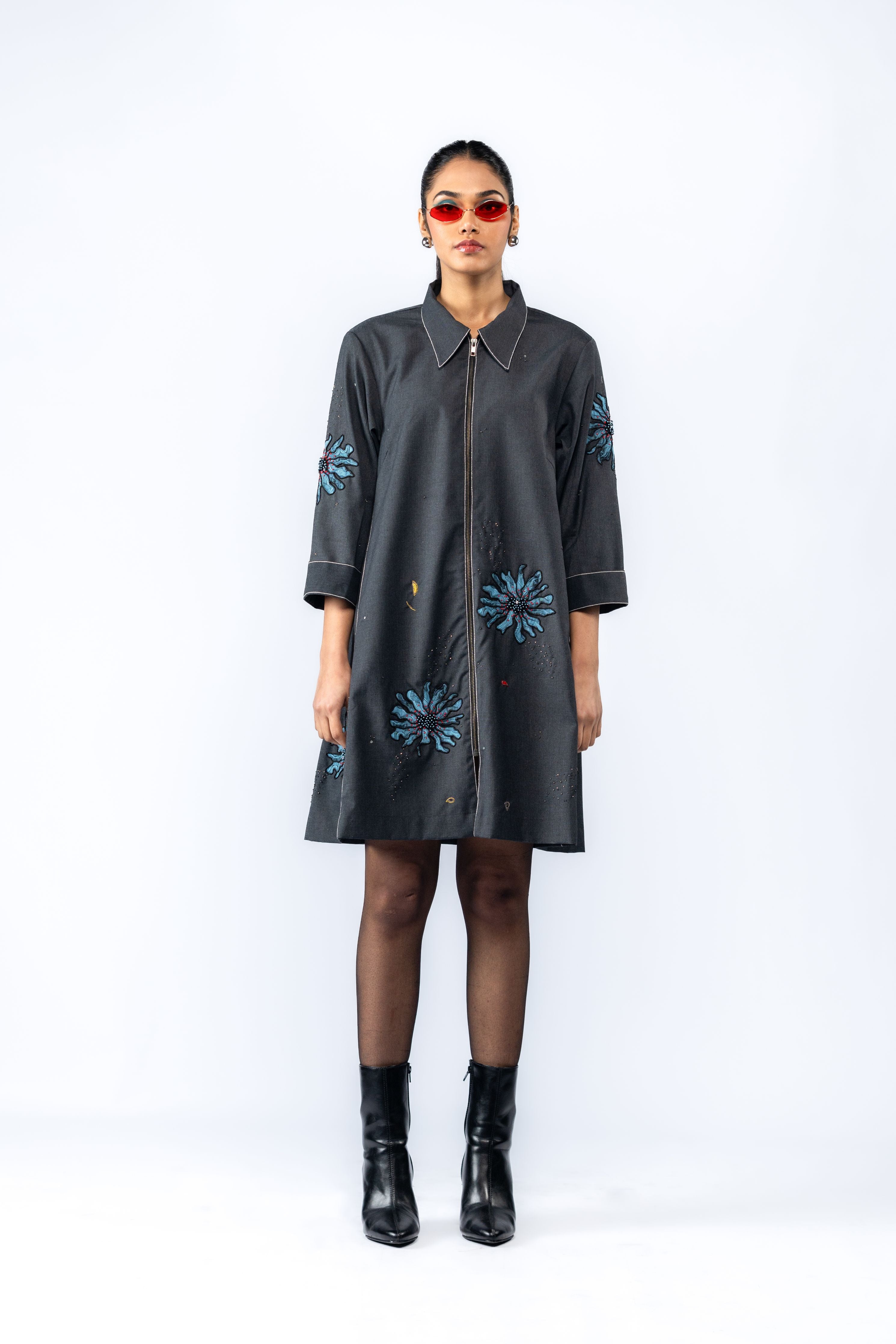 Hand Embroidered Floral Flared Dress