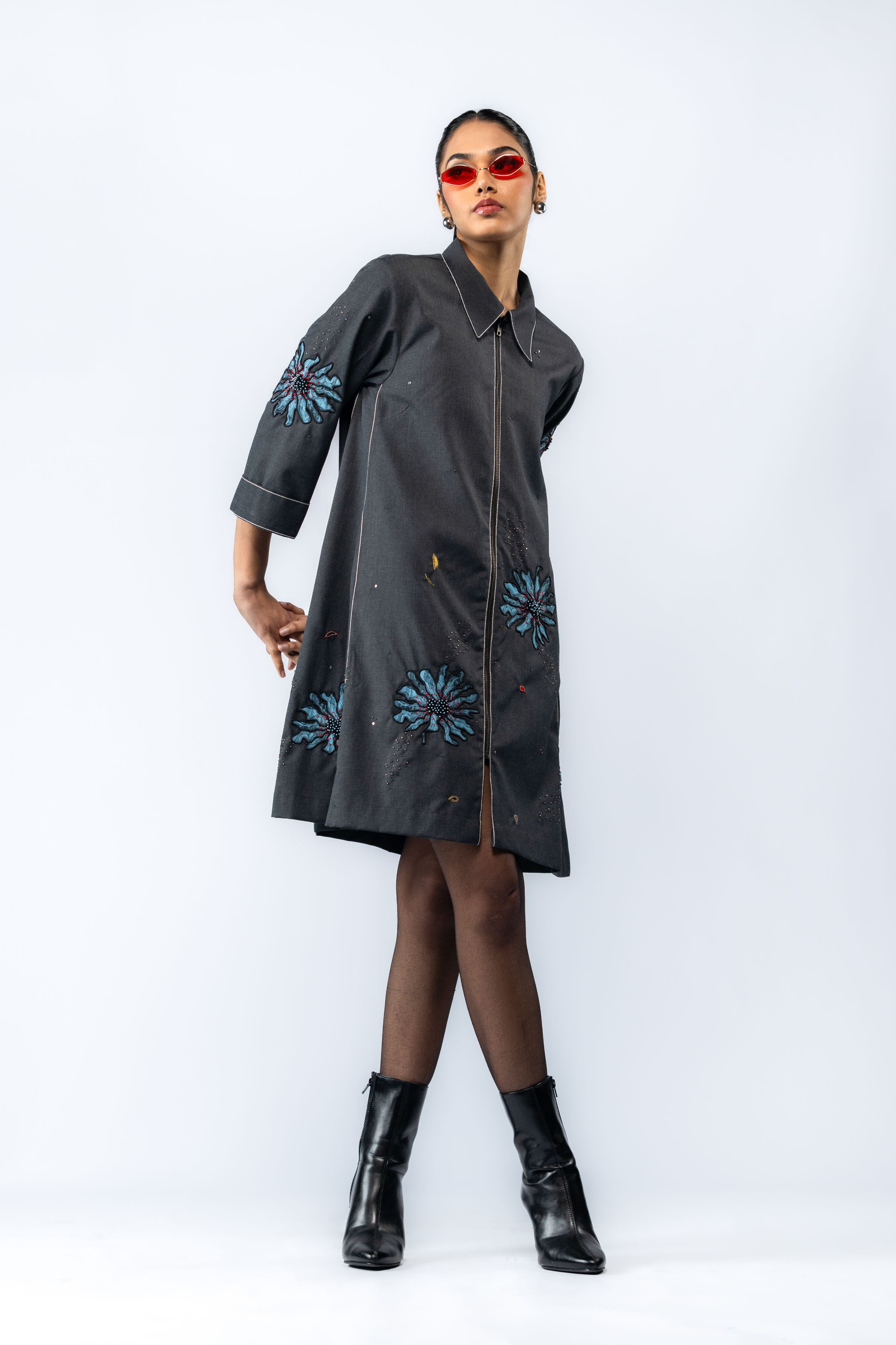 Hand Embroidered Floral Flared Dress