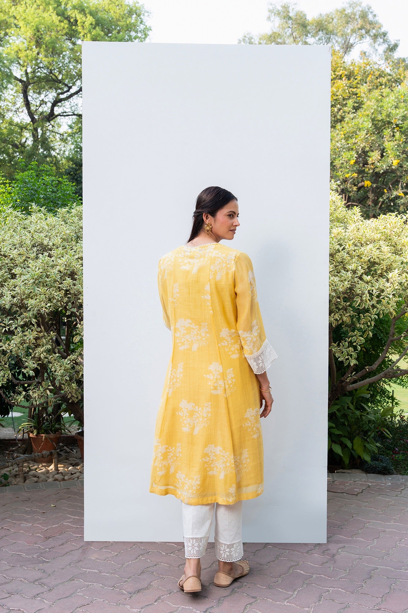 Yellow Gathered Chanderi Kurta