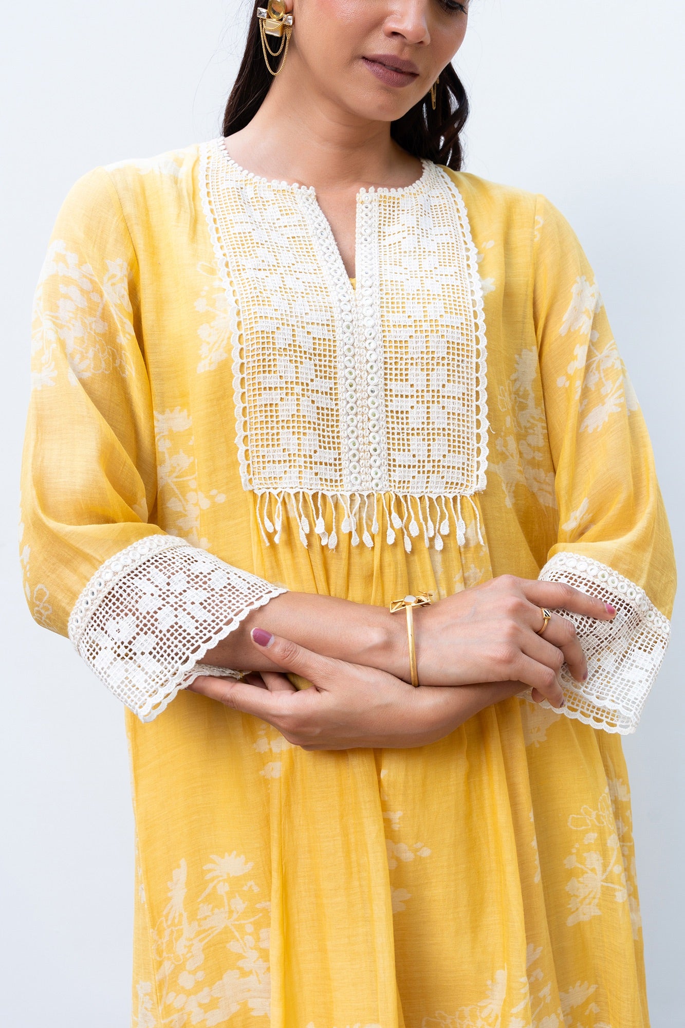 Yellow Gathered Chanderi Kurta