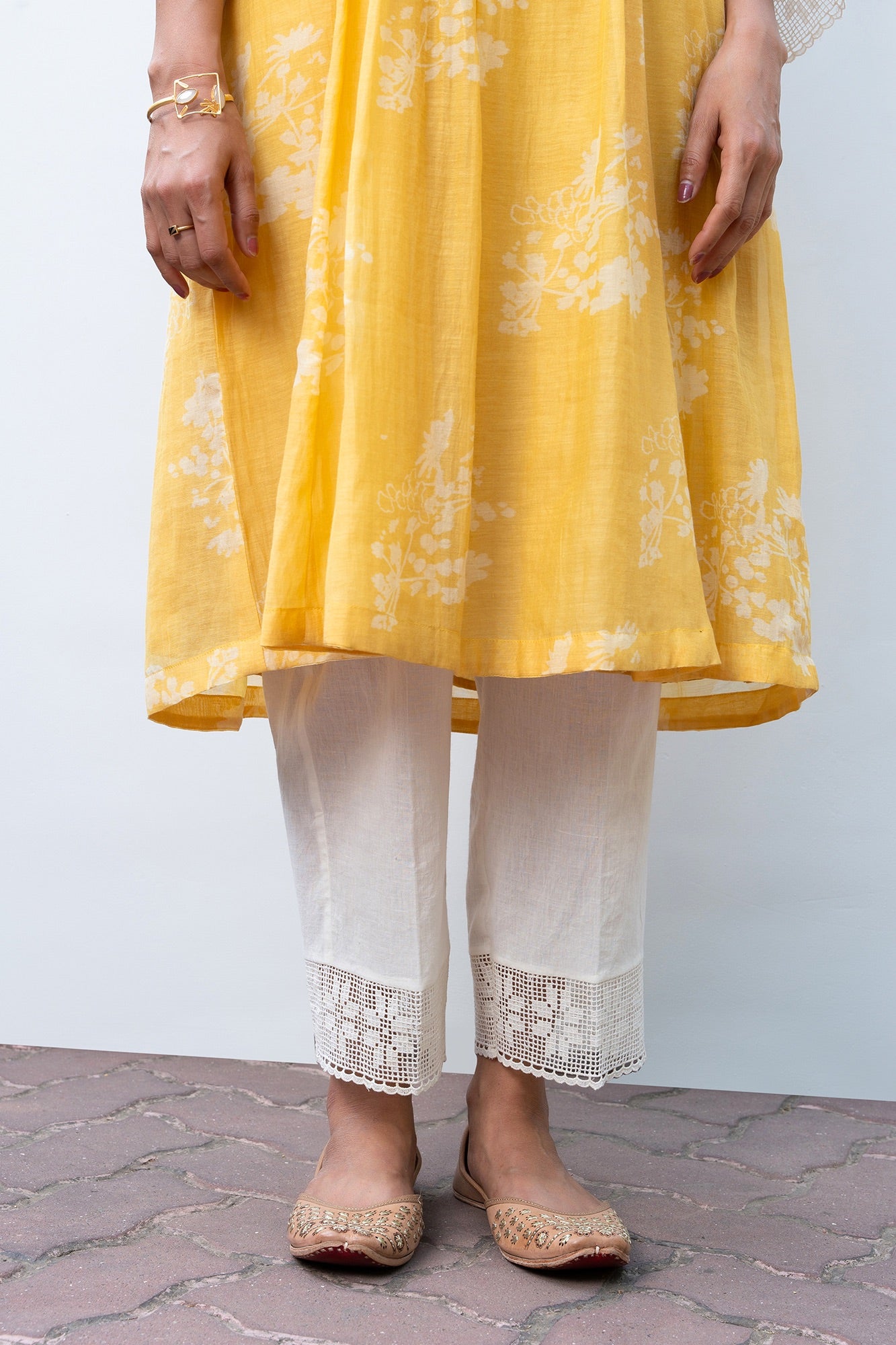 Yellow Gathered Chanderi Kurta