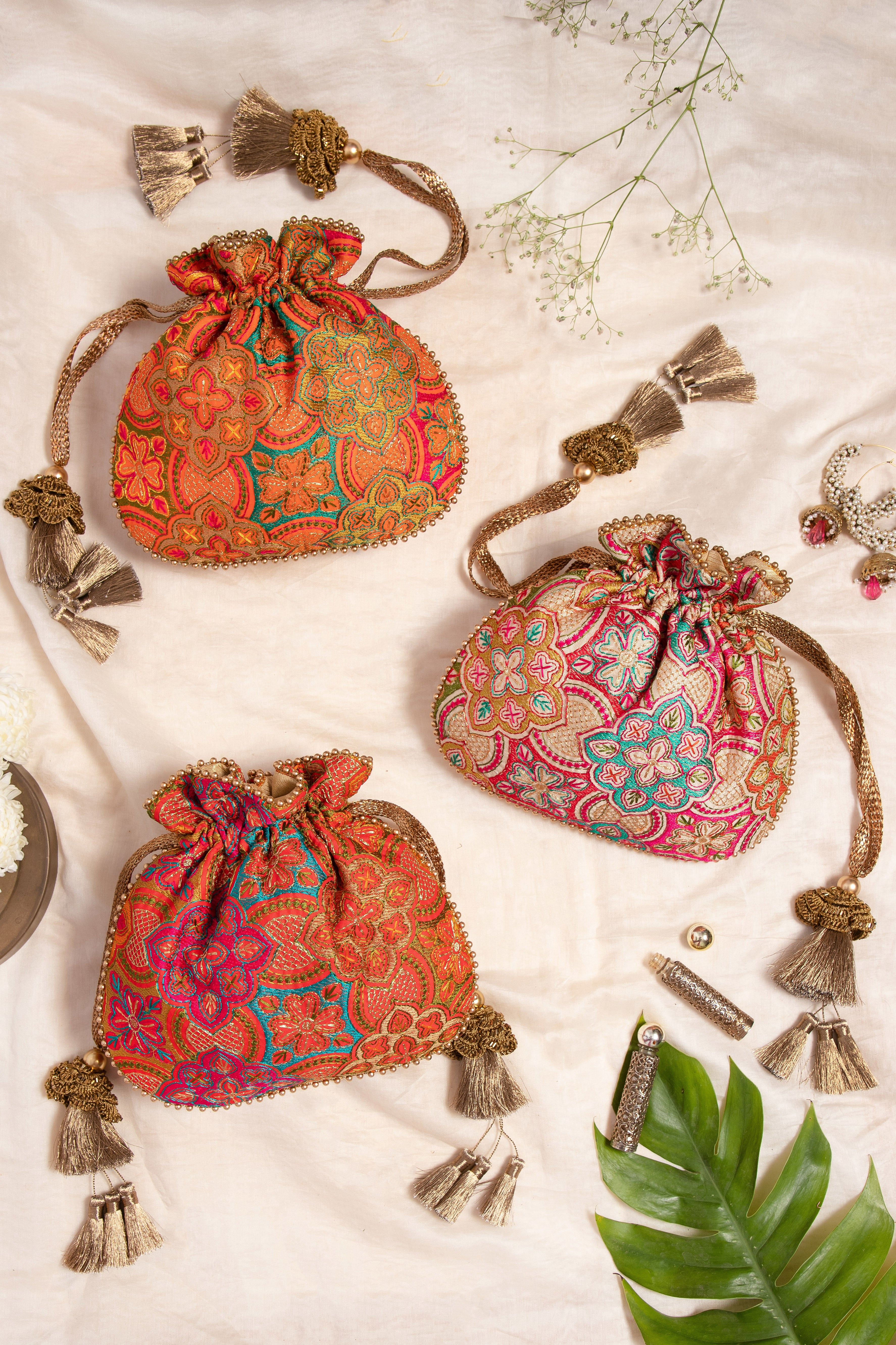 Amna Embroidered Potli Bag Cream
