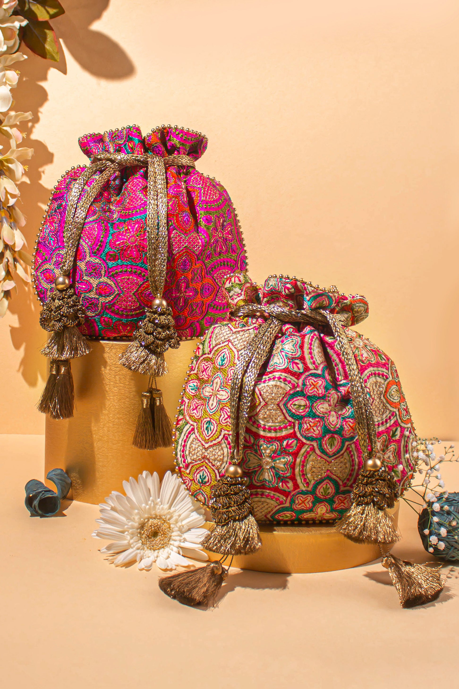 Amna Embroidered Potli Bag Pink