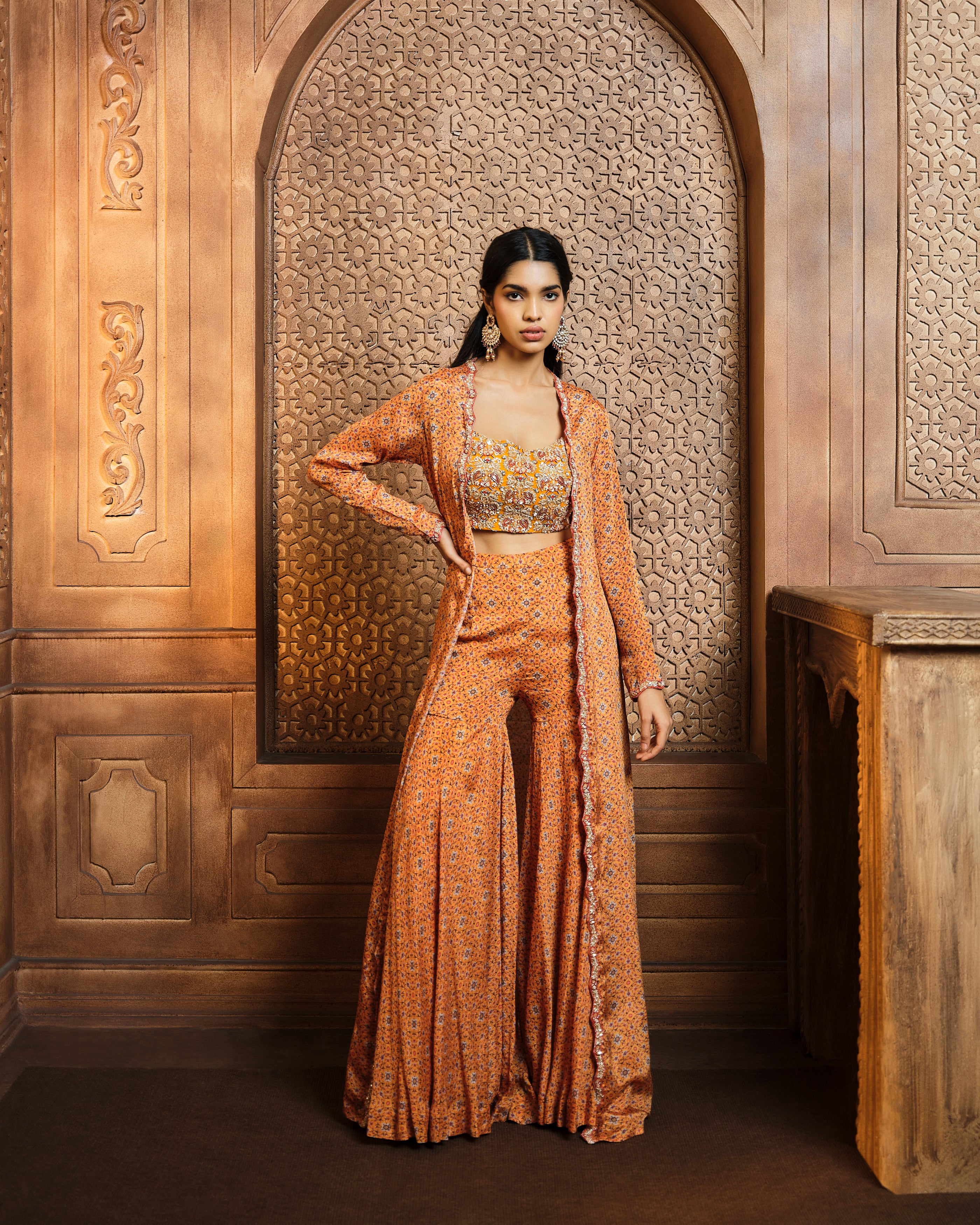 Buy Dusty Pink Georgette Embroidered Sharara Suit LSTV118265