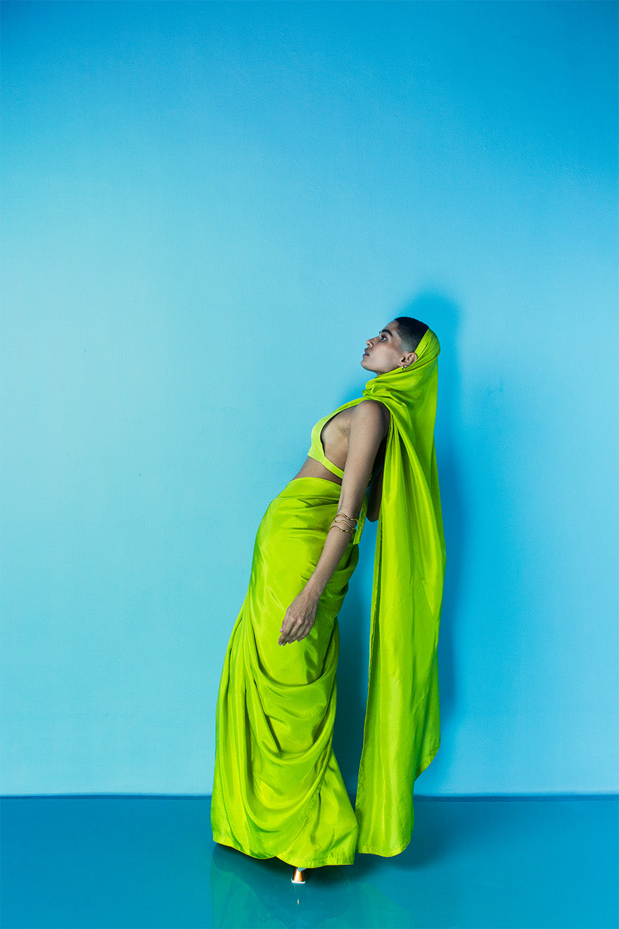Handwoven Lime Green Silk Sari