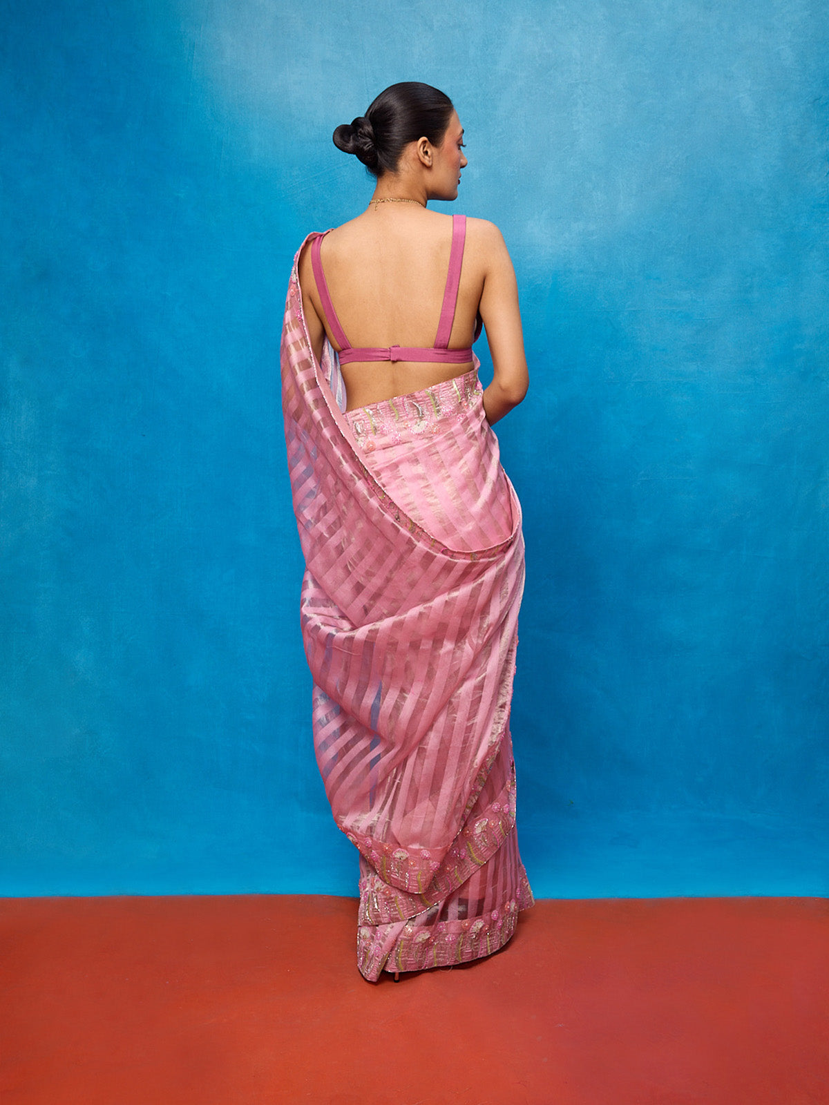 Handwoven Pink Tissue Embroidered Saree