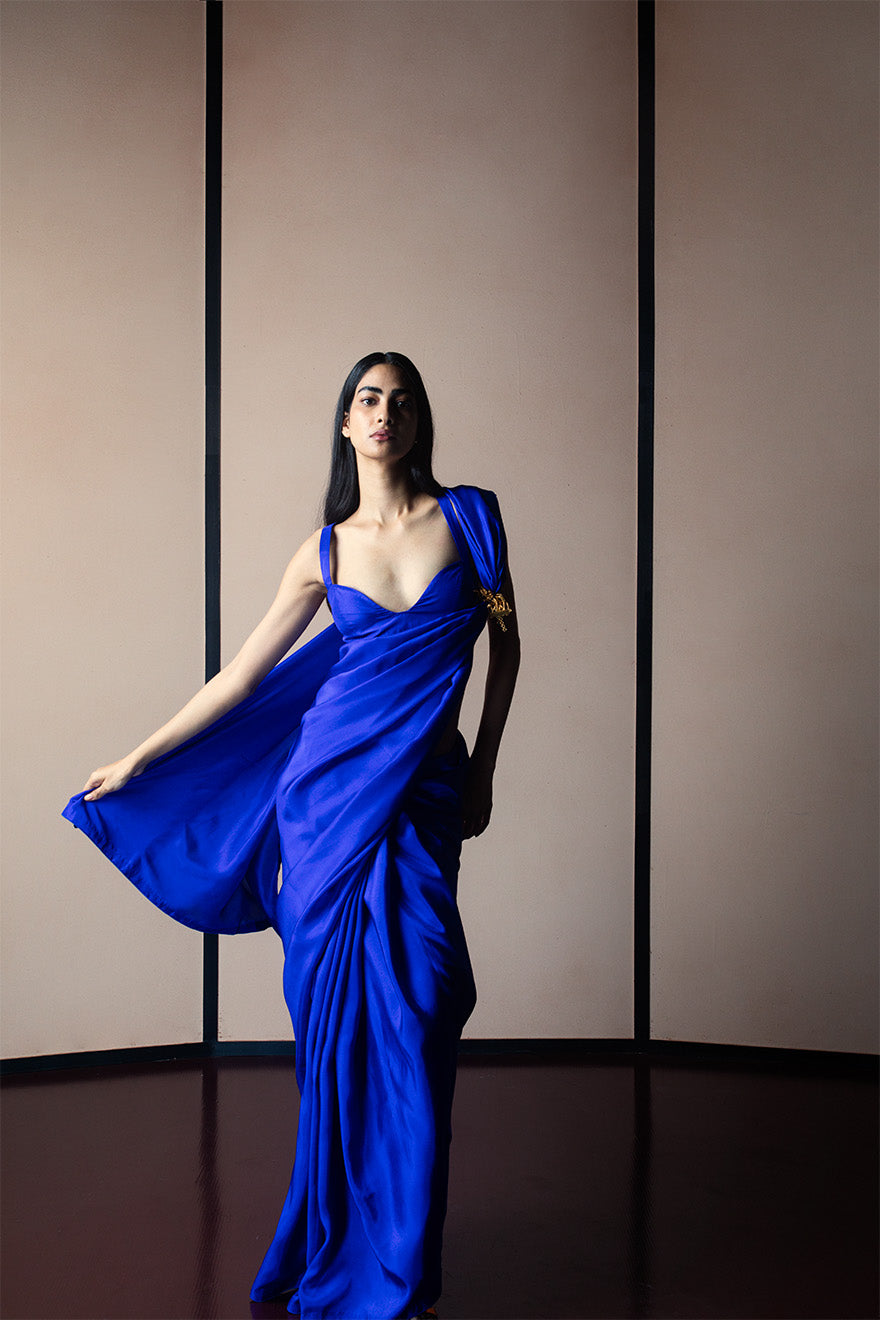 Handwoven Midnight Blue Silk Sari