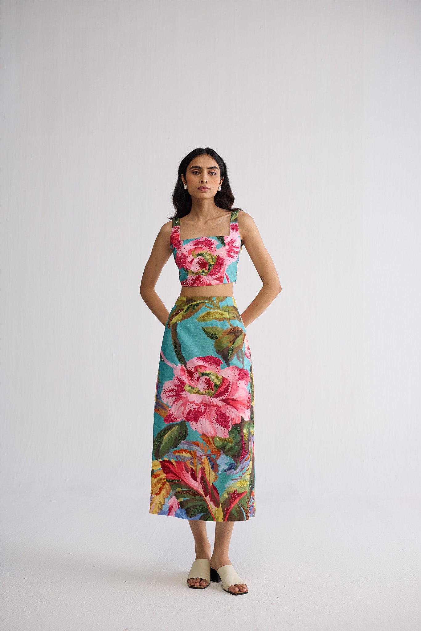 Campari Embroidered Top And Skirt Set