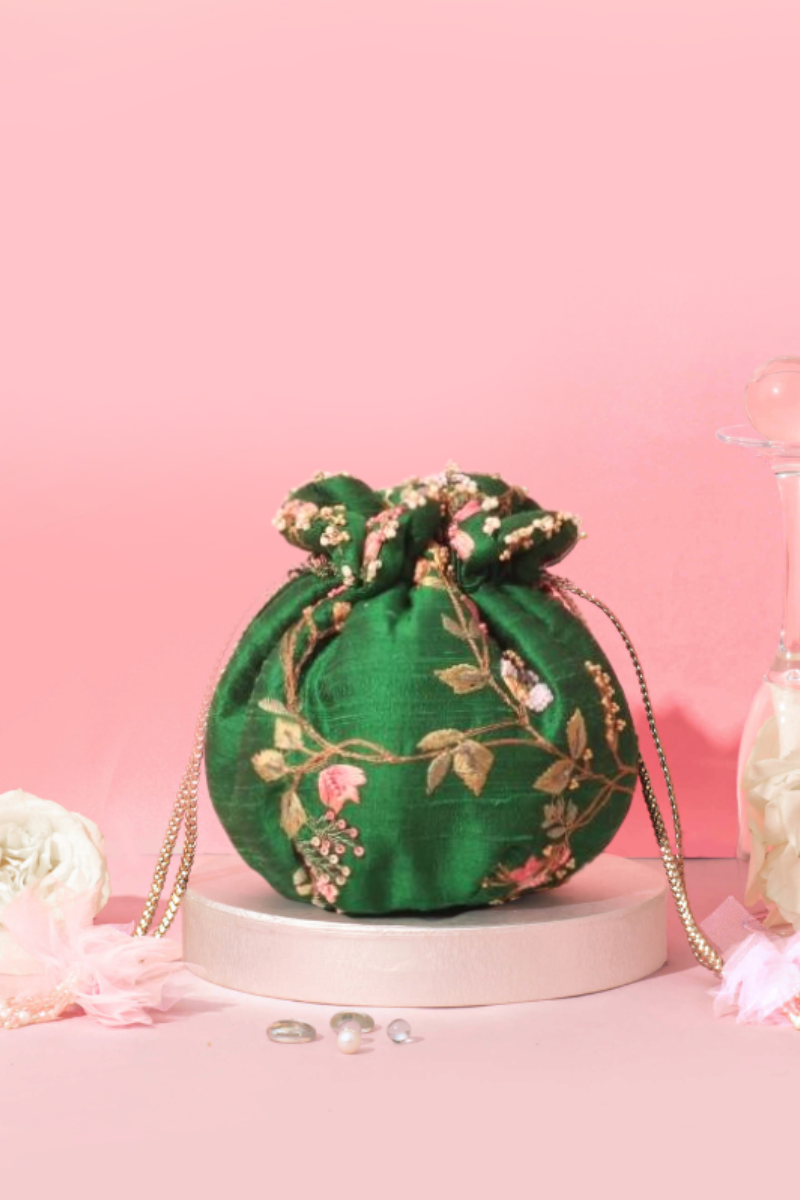 Green Athena Embroidered Round Potli