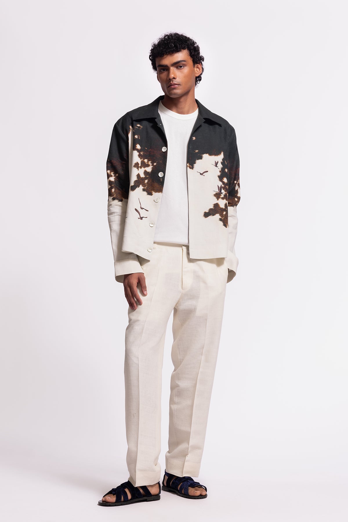Men's Ivory Printed Linen Jacket