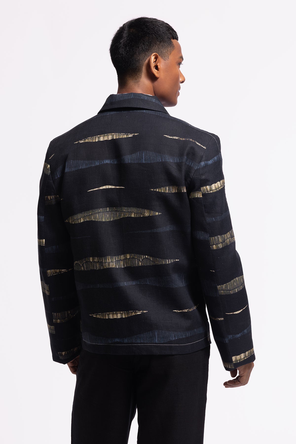 Men's Black Printed Linen Jacket