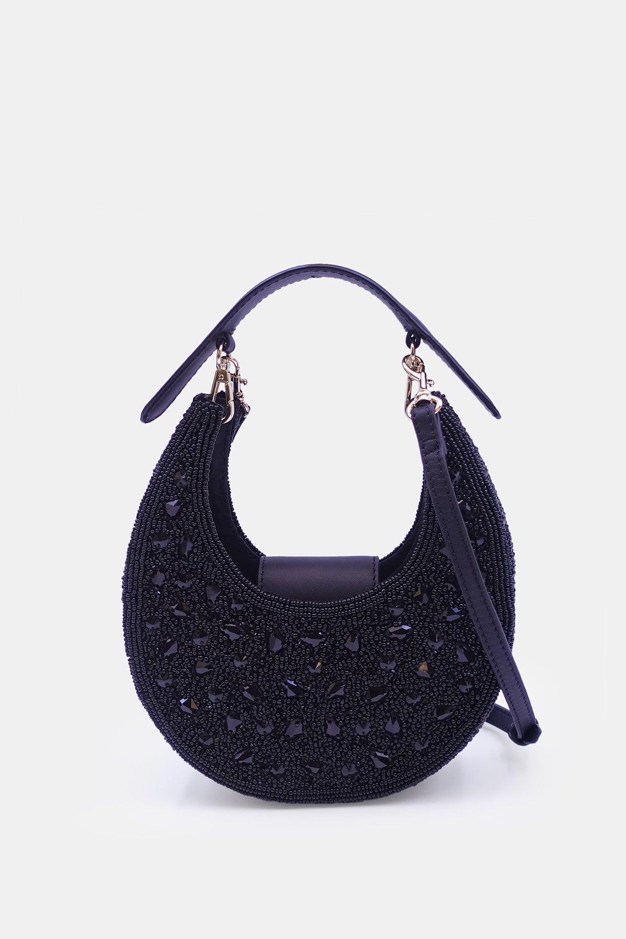 Black Bead-embellished Clutch Bag