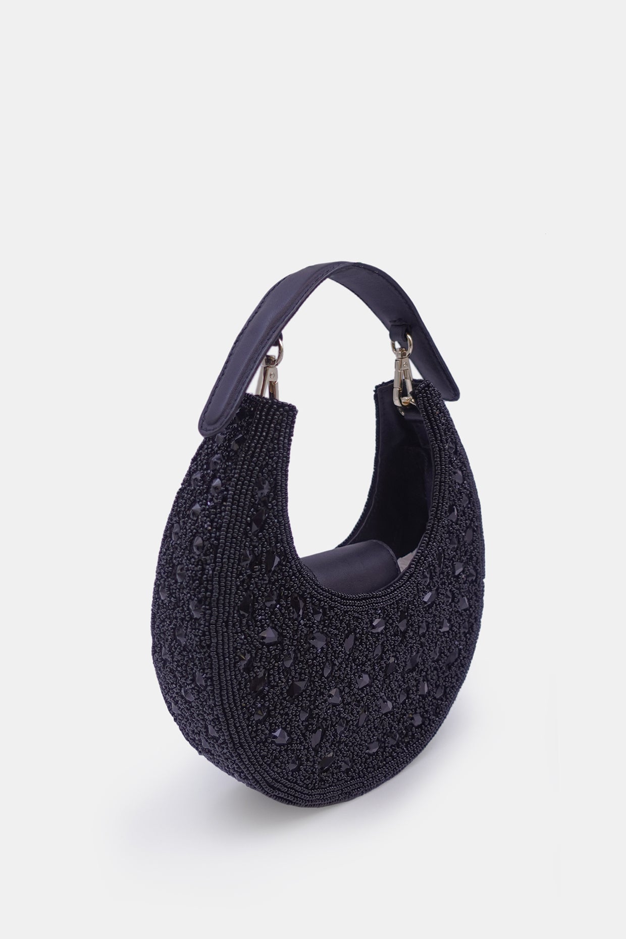 Black Bead-embellished Clutch Bag