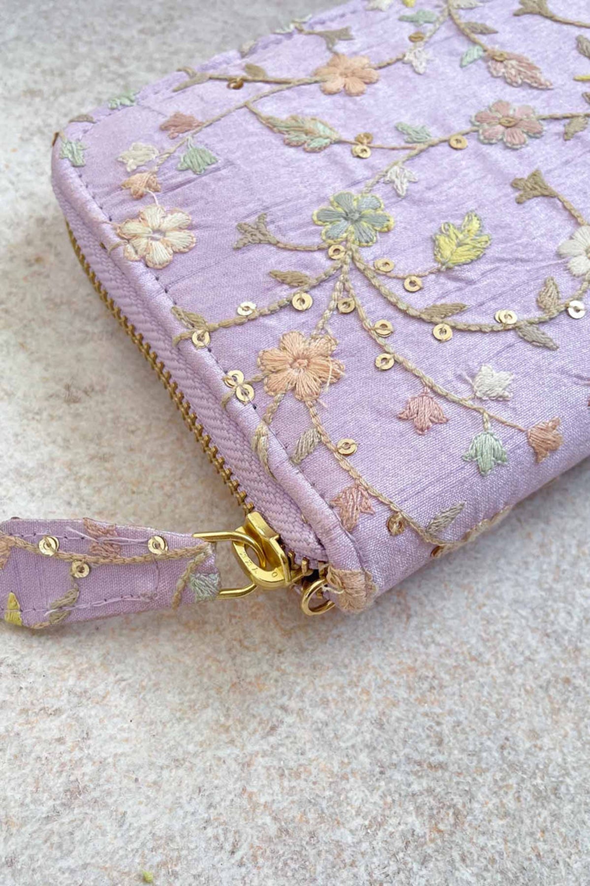 Blossom Silk Embroidered Wallet Purple
