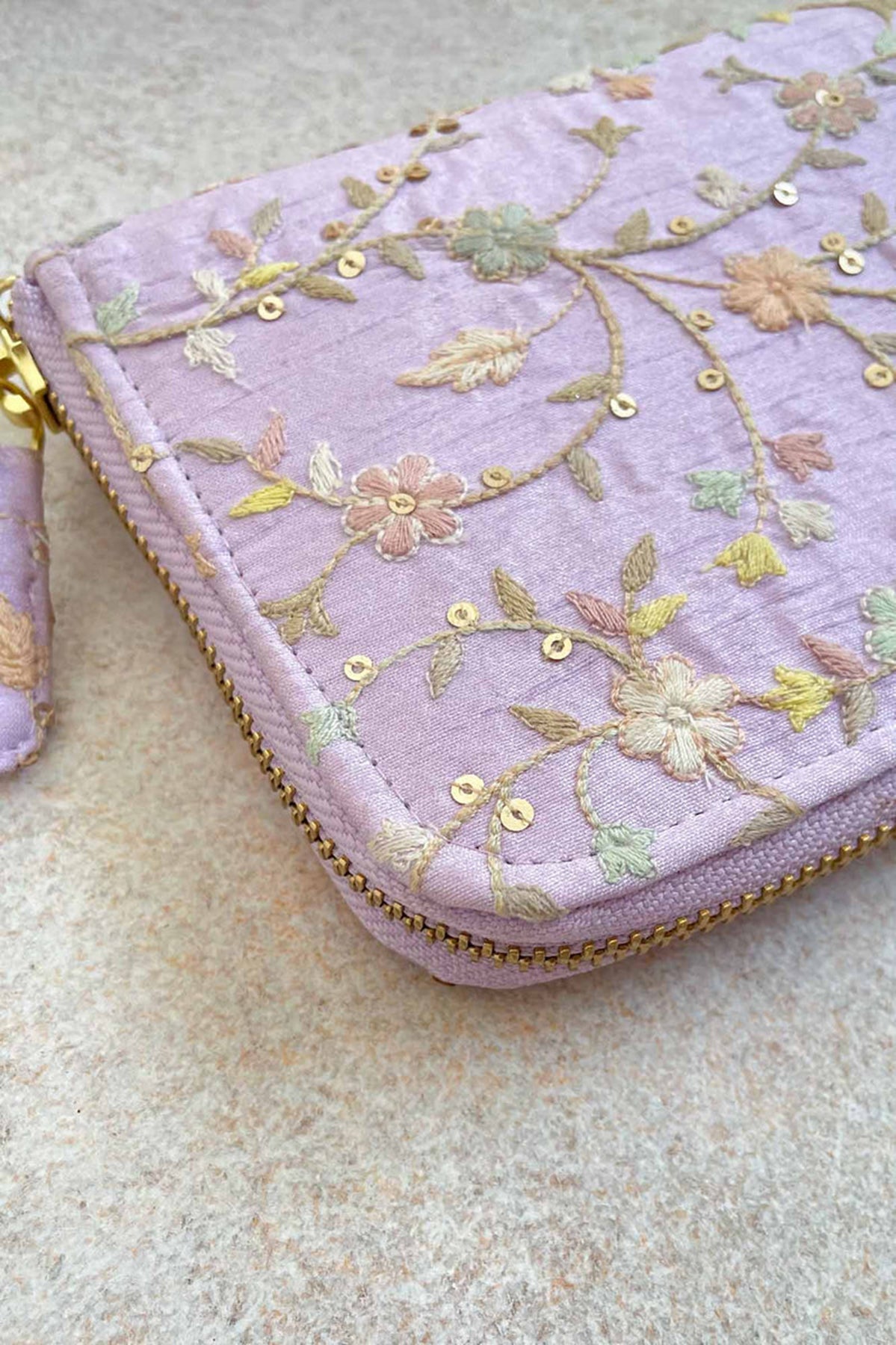 Blossom Silk Embroidered Wallet Purple