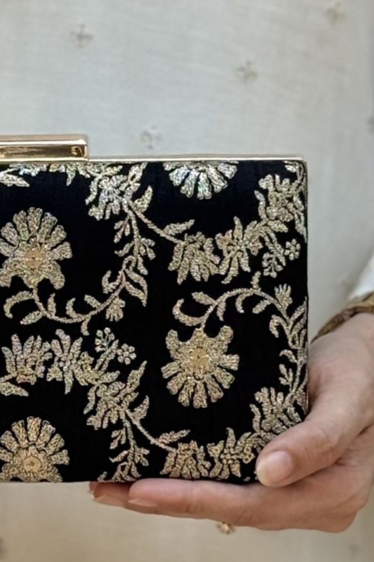 Bodhi Embroidered Sleek Clutch - Black