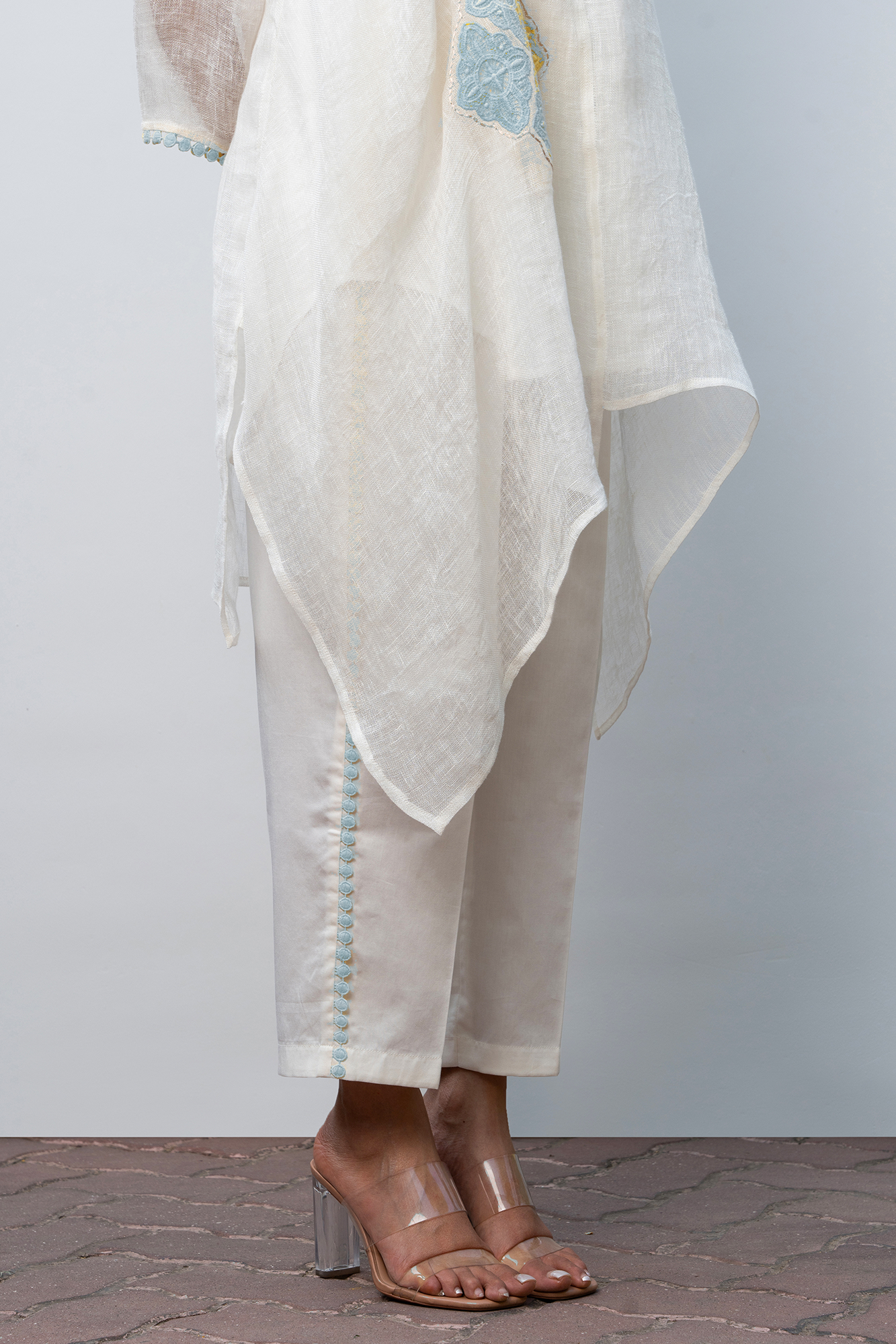 White and Blue Linen Asymmetric tunic set