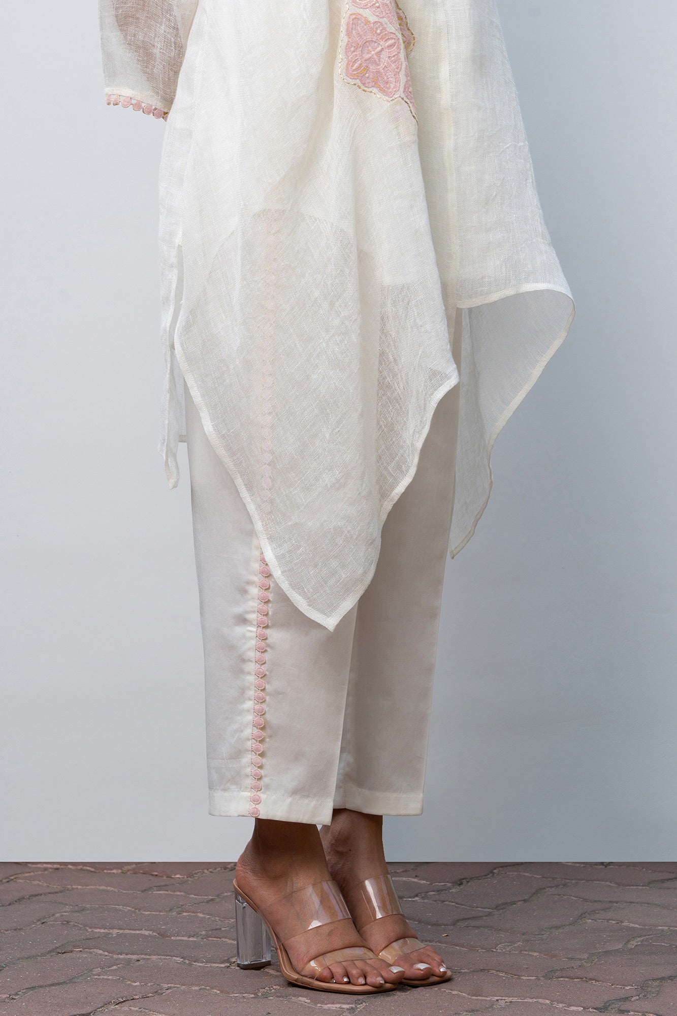 White and Pink Linen Asymmetric tunic set